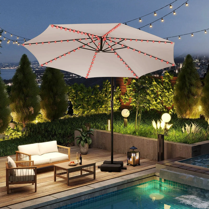 10 Feet Solar Offset Hanging Umbrella with Base and LED Lights by DirectDeals