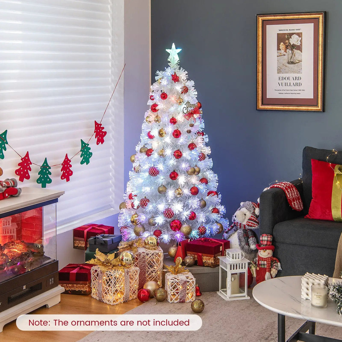 6/7 Feet Pre-Lit Fiber Optic White Snow-Flocked Artificial Christmas Tree, photo 17 of 24