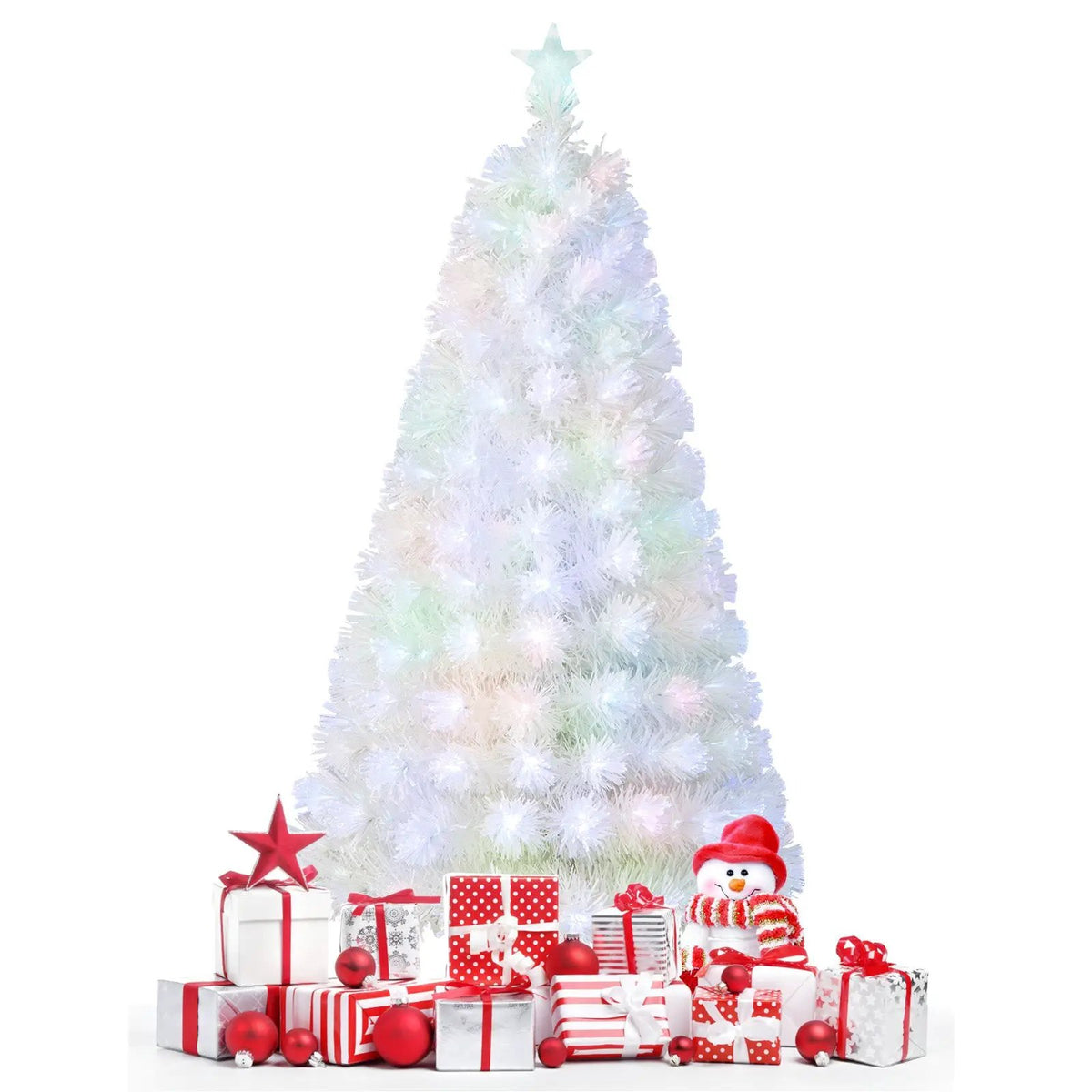 6/7 Feet Pre-Lit Fiber Optic White Snow-Flocked Artificial Christmas Tree, photo 23 of 24