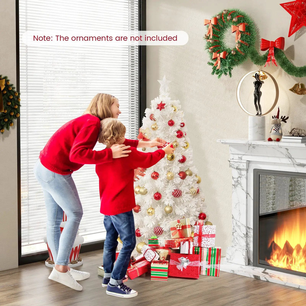 6/7 Feet Pre-Lit Fiber Optic White Snow-Flocked Artificial Christmas Tree, photo 6 of 24