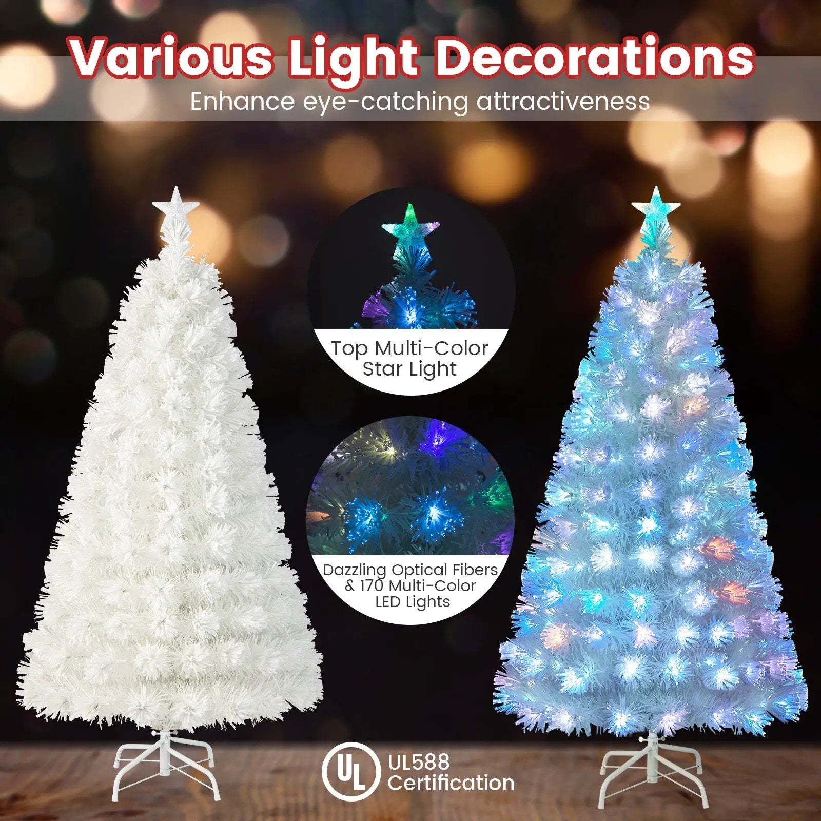 6/7 Feet Pre-Lit Fiber Optic White Snow-Flocked Artificial Christmas Tree by DirectDeals