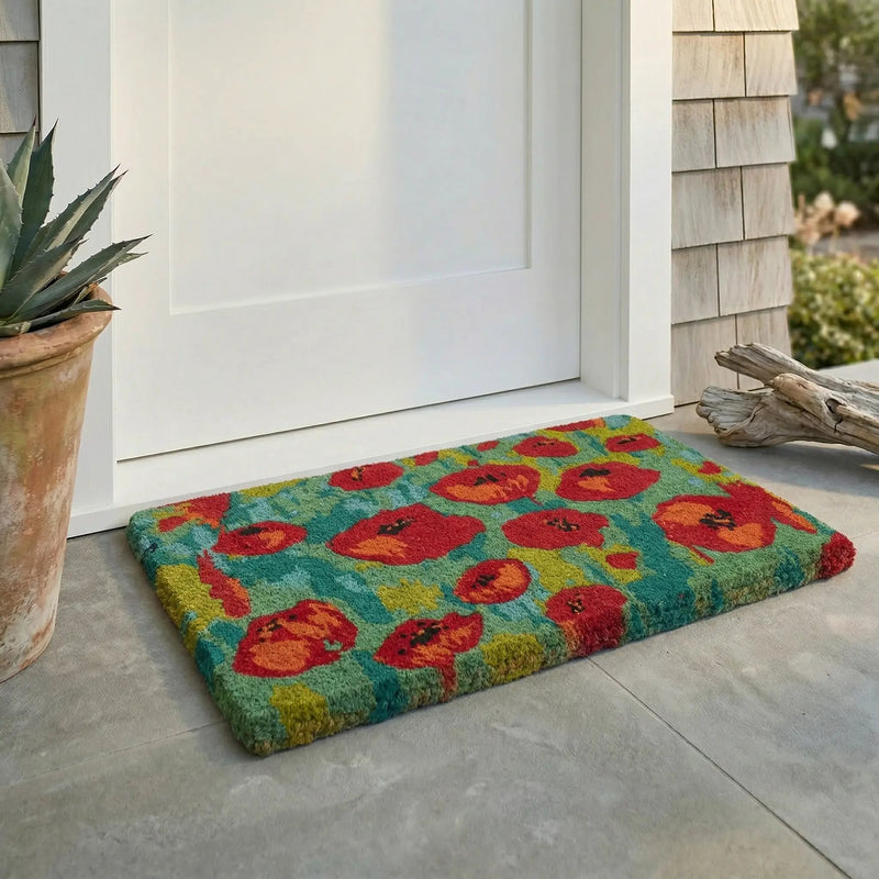Field of Poppies - Red Multi Coir Doormat by Fab Habitat
