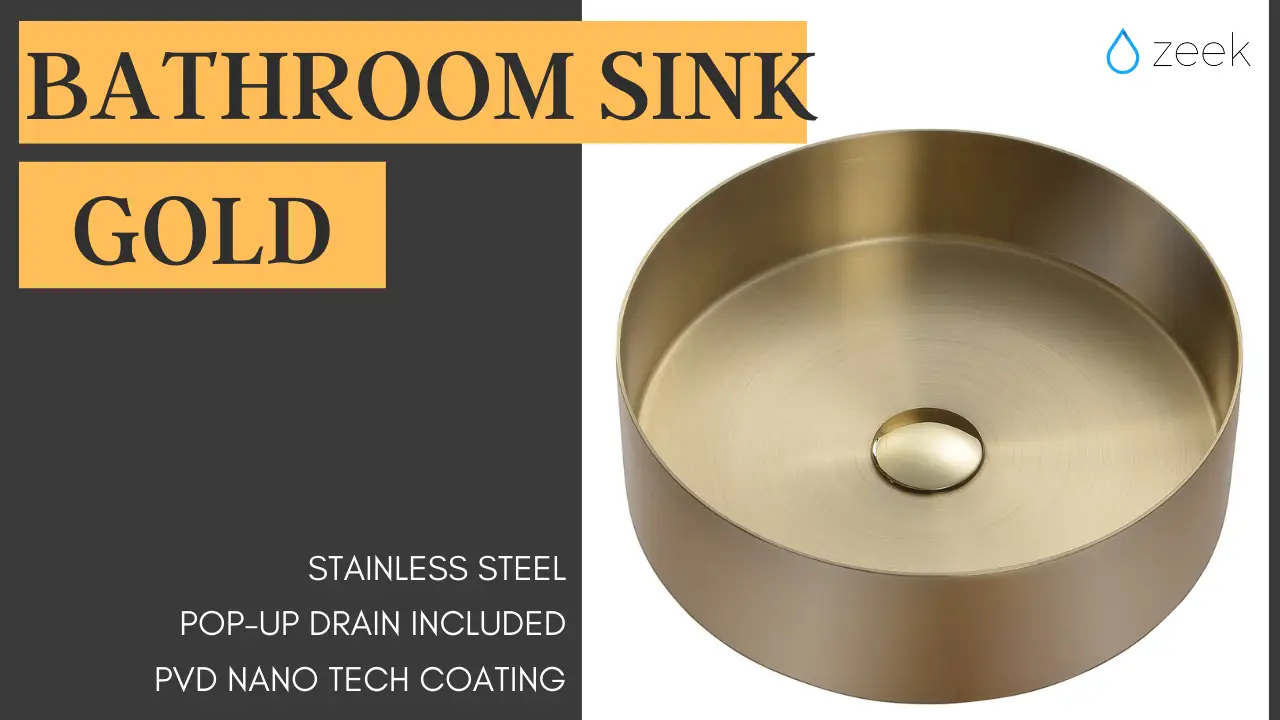 Zeek 14” Gold Round Vessel Bathroom Sink Stainless Steel PVD Nano Tech Coating ZN-G144 by ZEEK