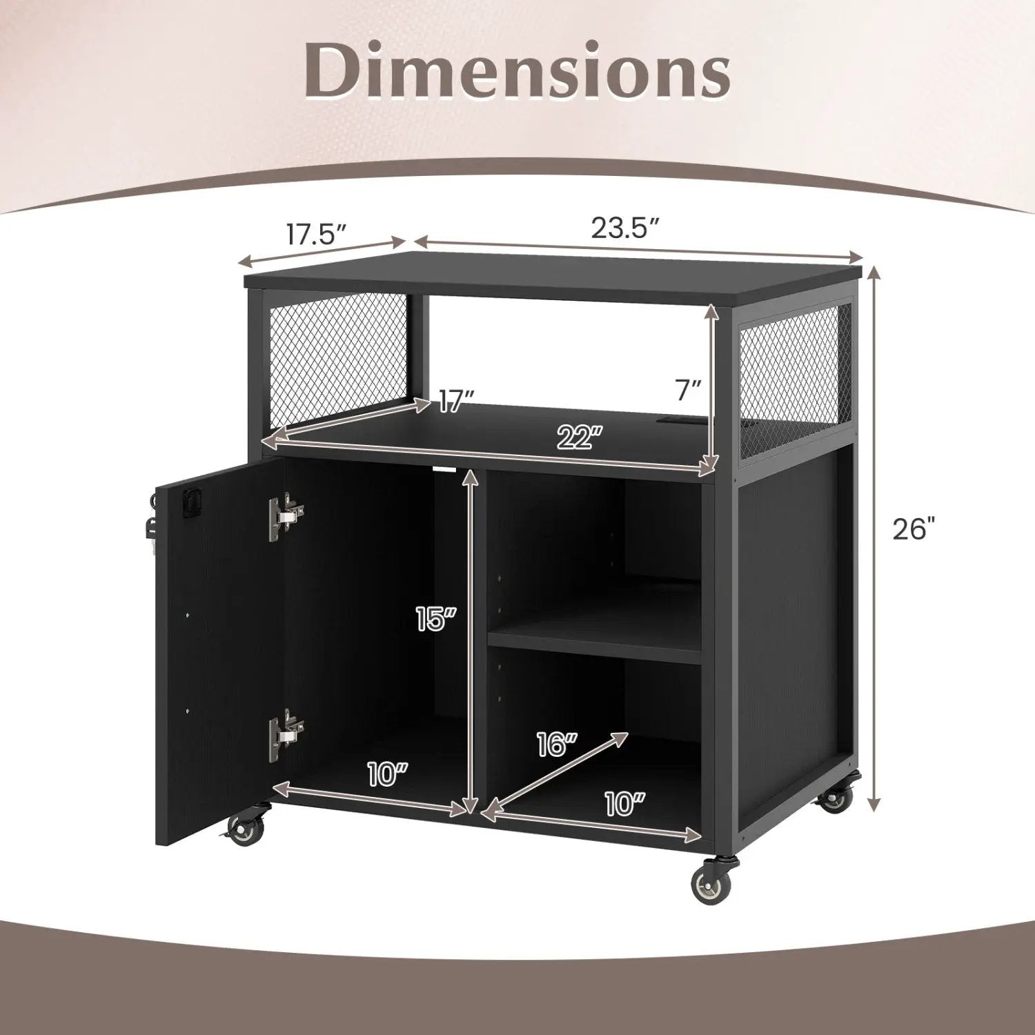 Mobile File Cabinet with Charging Station on Wheels by DirectDeals