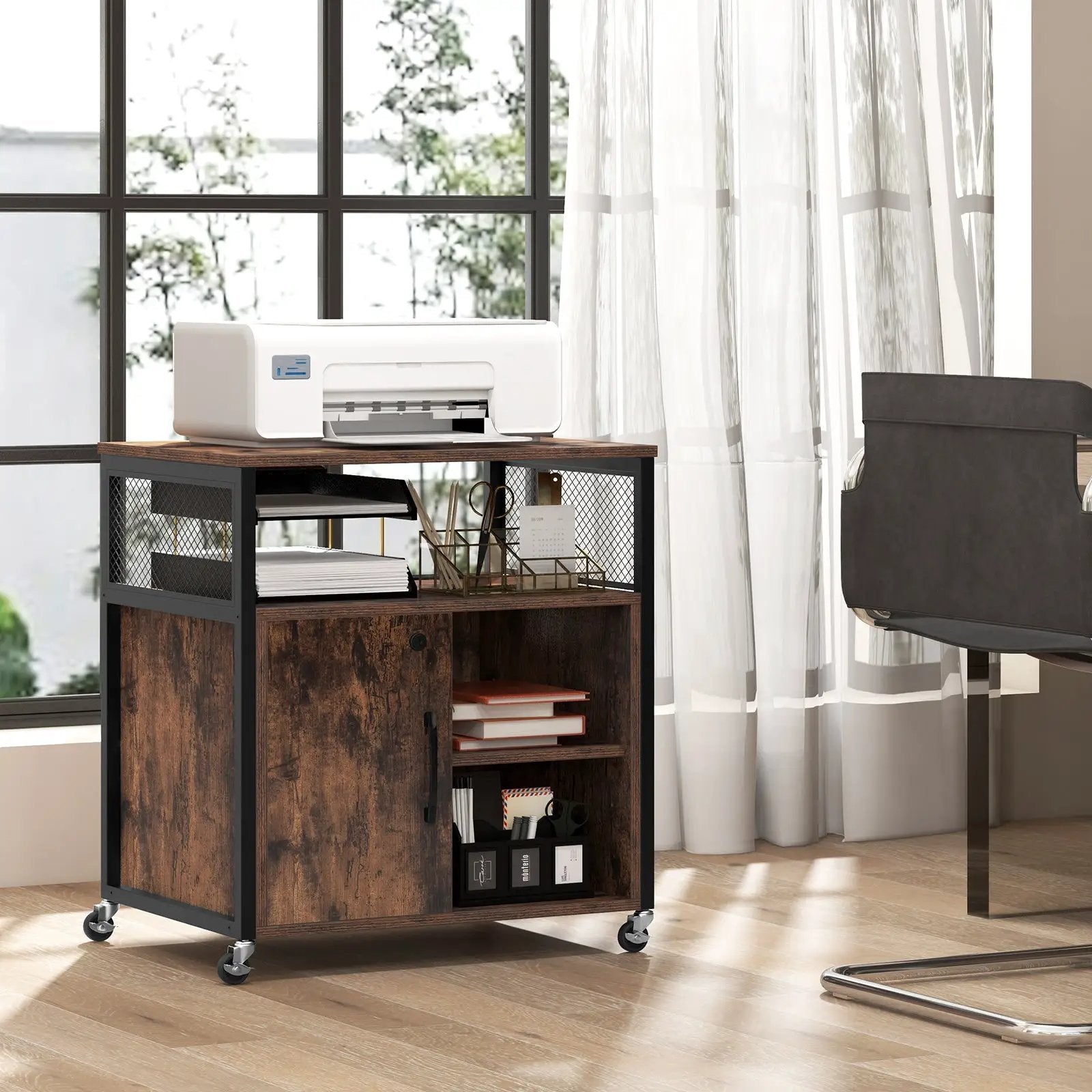 File Cabinet on Wheels with Charging Station and Cable Management Hole by DirectDeals