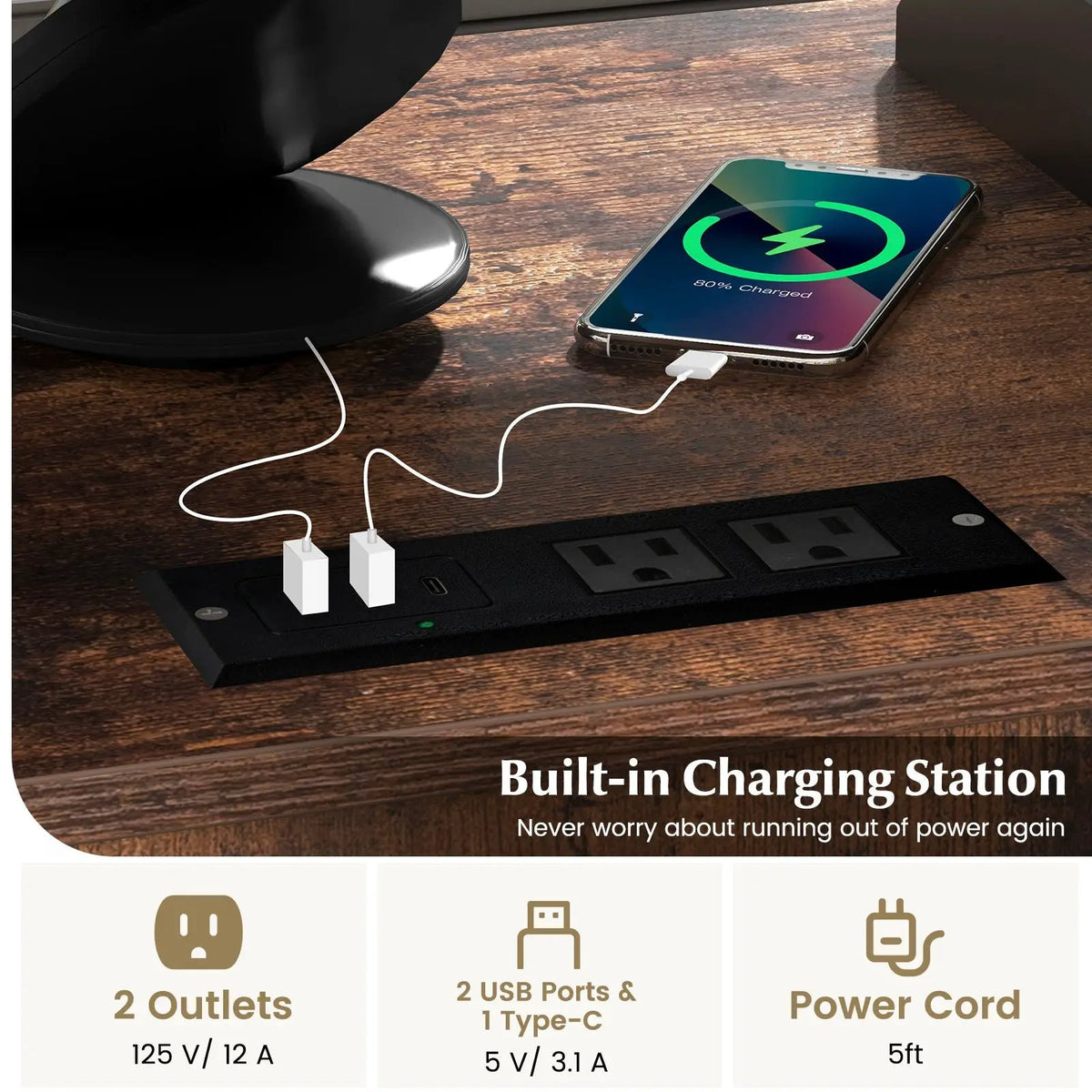 File Cabinet on Wheels with Charging Station and Cable Management Hole, photo 8 of 9