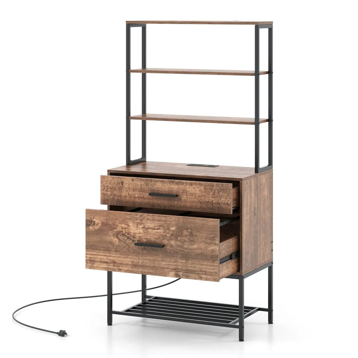 Freestanding File Cabinet with Charging Station and 3-Tier Open Shelves, photo 4 of 9