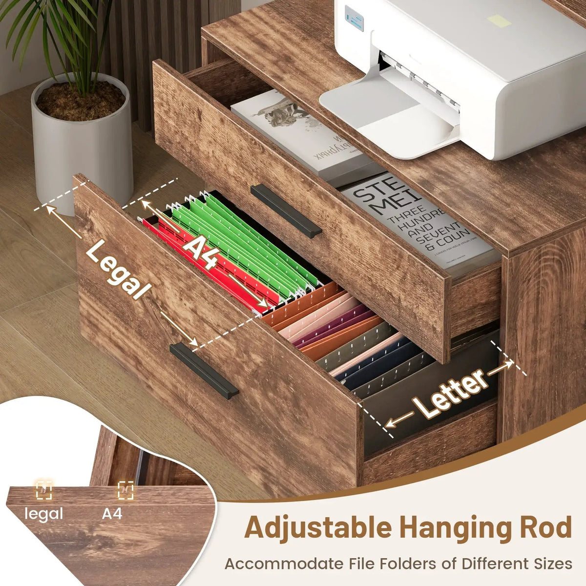 Freestanding File Cabinet with Charging Station and 3-Tier Open Shelves, photo 7 of 9