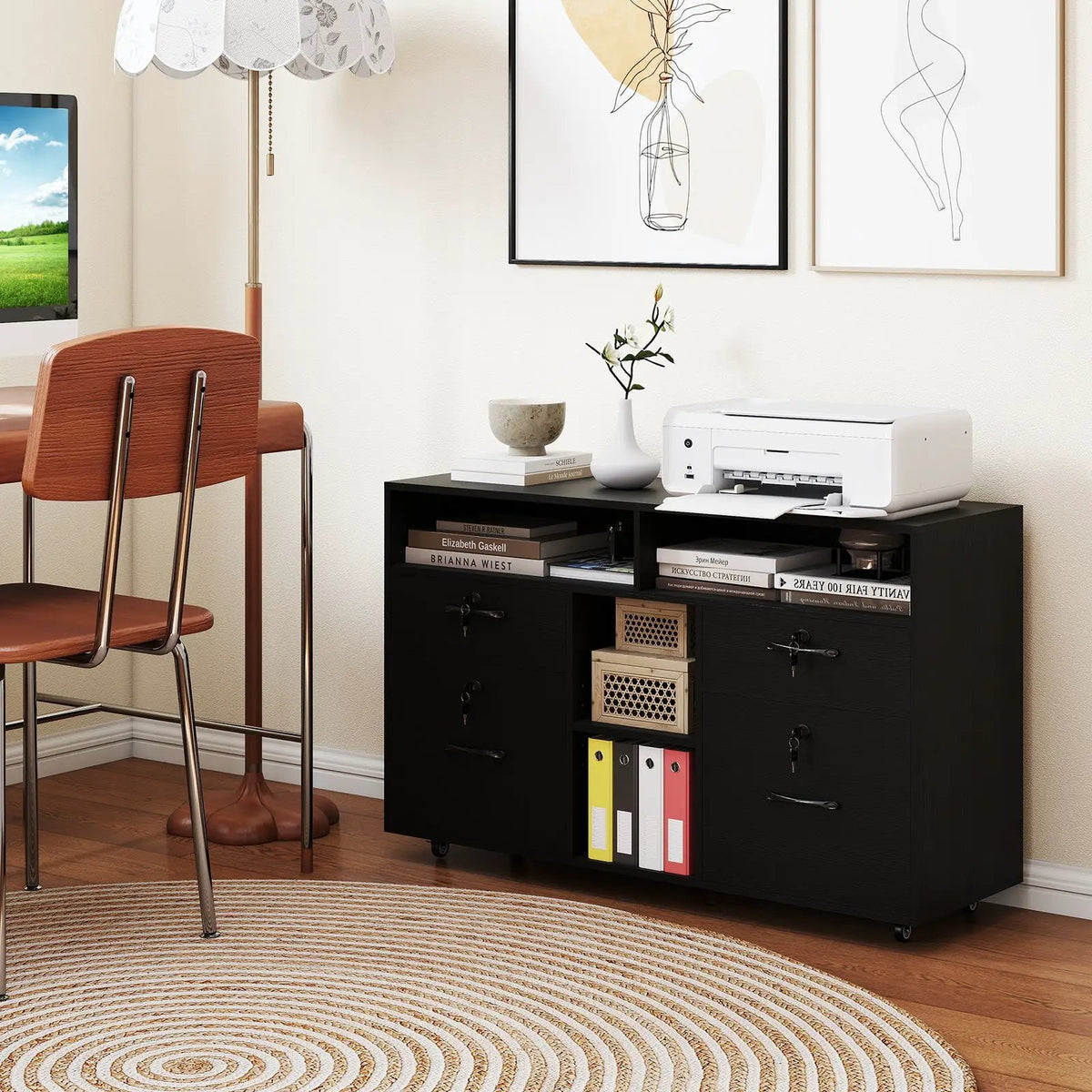 File Cabinet with Lock Mobile Lateral Filing Storage Organizer Modern Rolling Printer Stand, photo 14 of 16