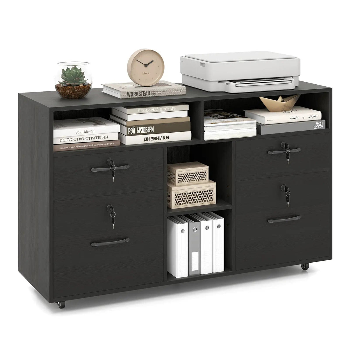 File Cabinet with Lock Mobile Lateral Filing Storage Organizer Modern Rolling Printer Stand, photo 10 of 16