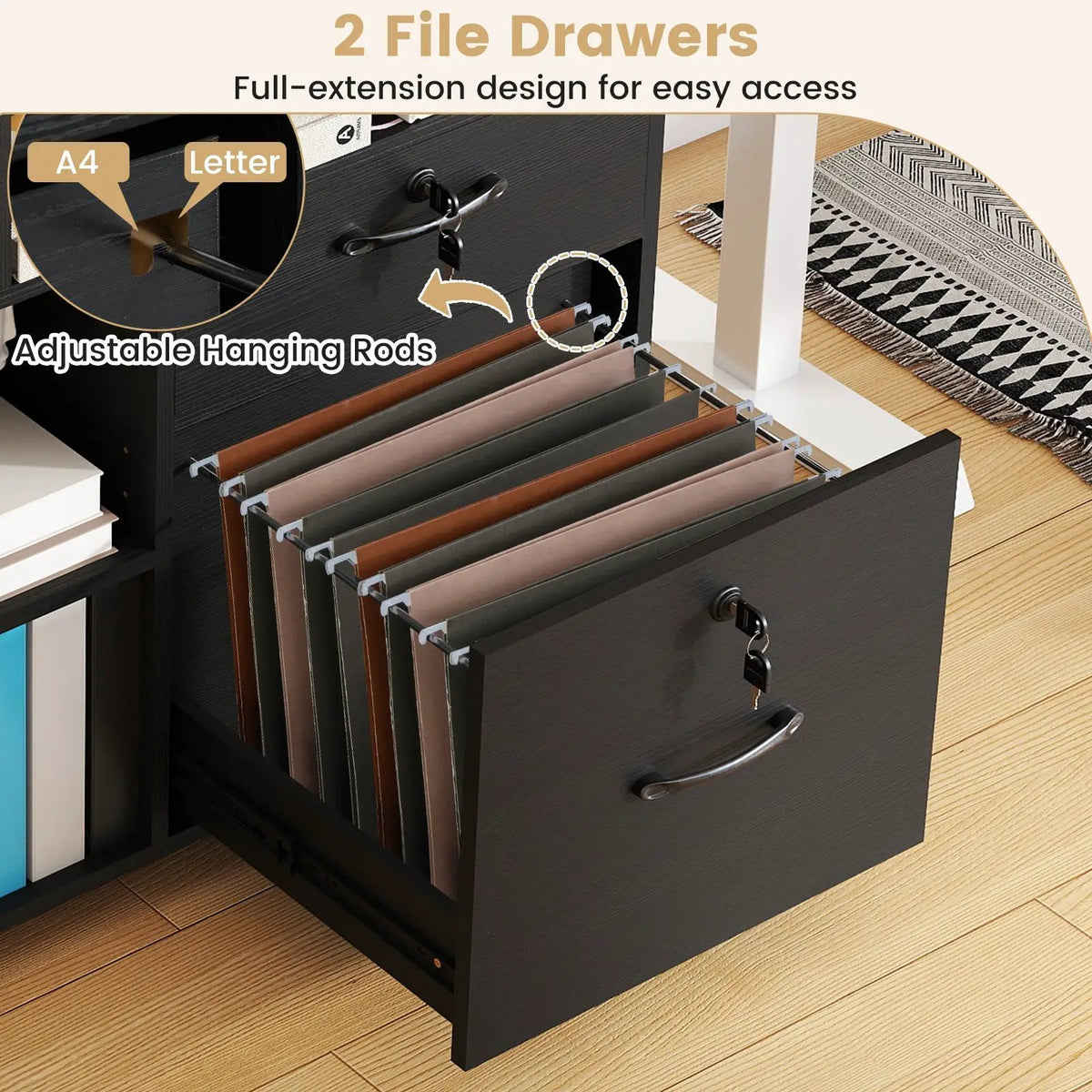 File Cabinet with Lock Mobile Lateral Filing Storage Organizer Modern Rolling Printer Stand, photo 6 of 16
