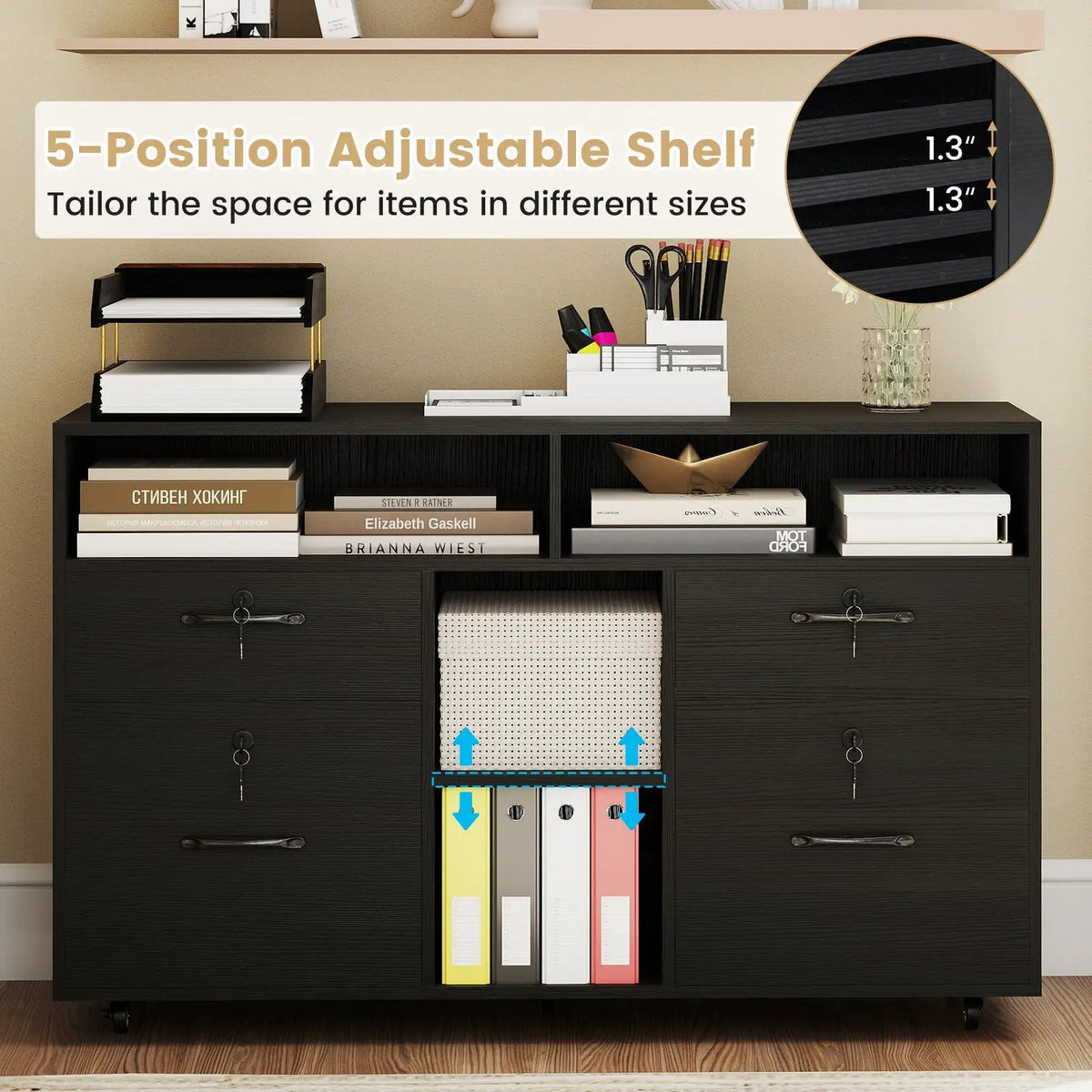 File Cabinet with Lock Mobile Lateral Filing Storage Organizer Modern Rolling Printer Stand, photo 4 of 16