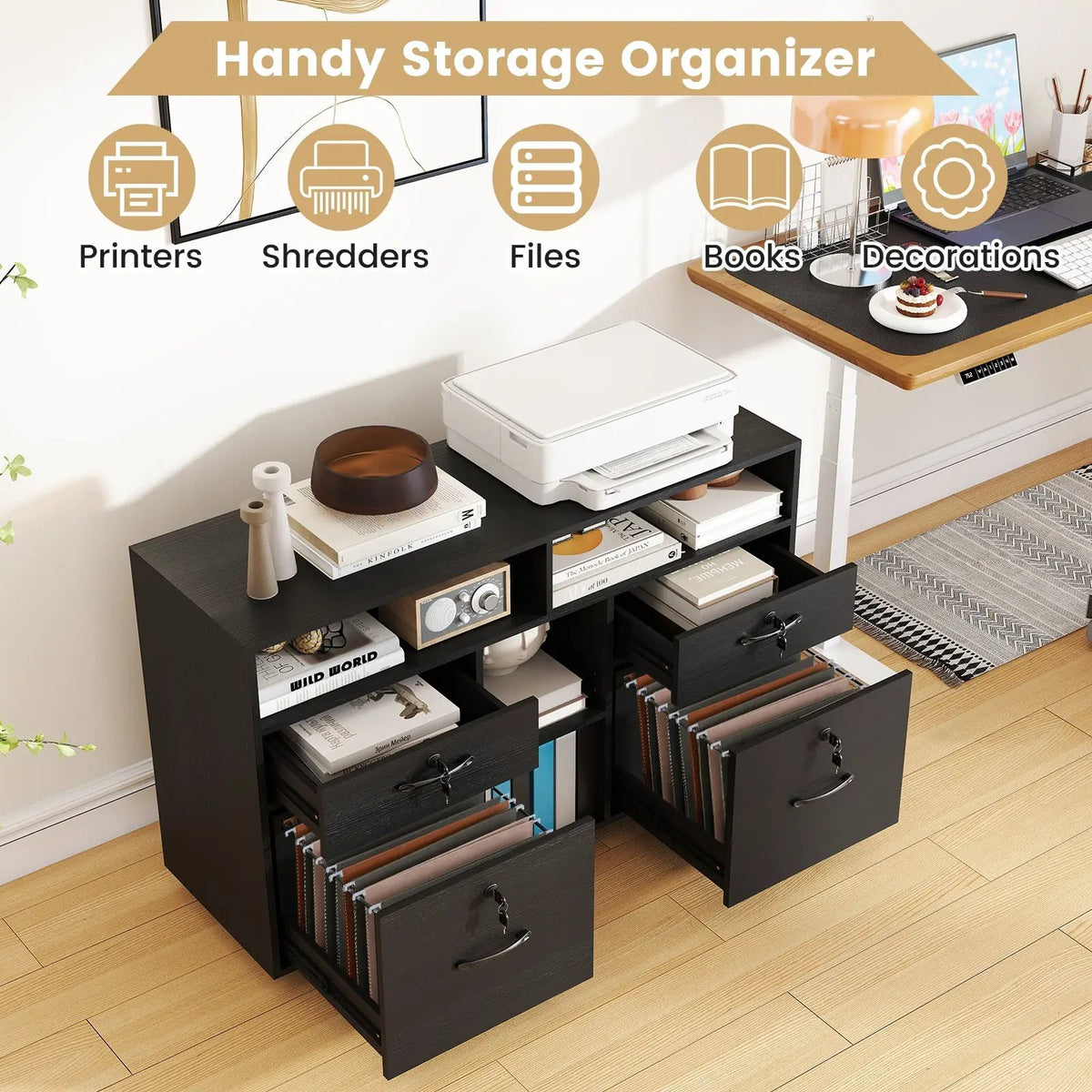 File Cabinet with Lock Mobile Lateral Filing Storage Organizer Modern Rolling Printer Stand, photo 2 of 16