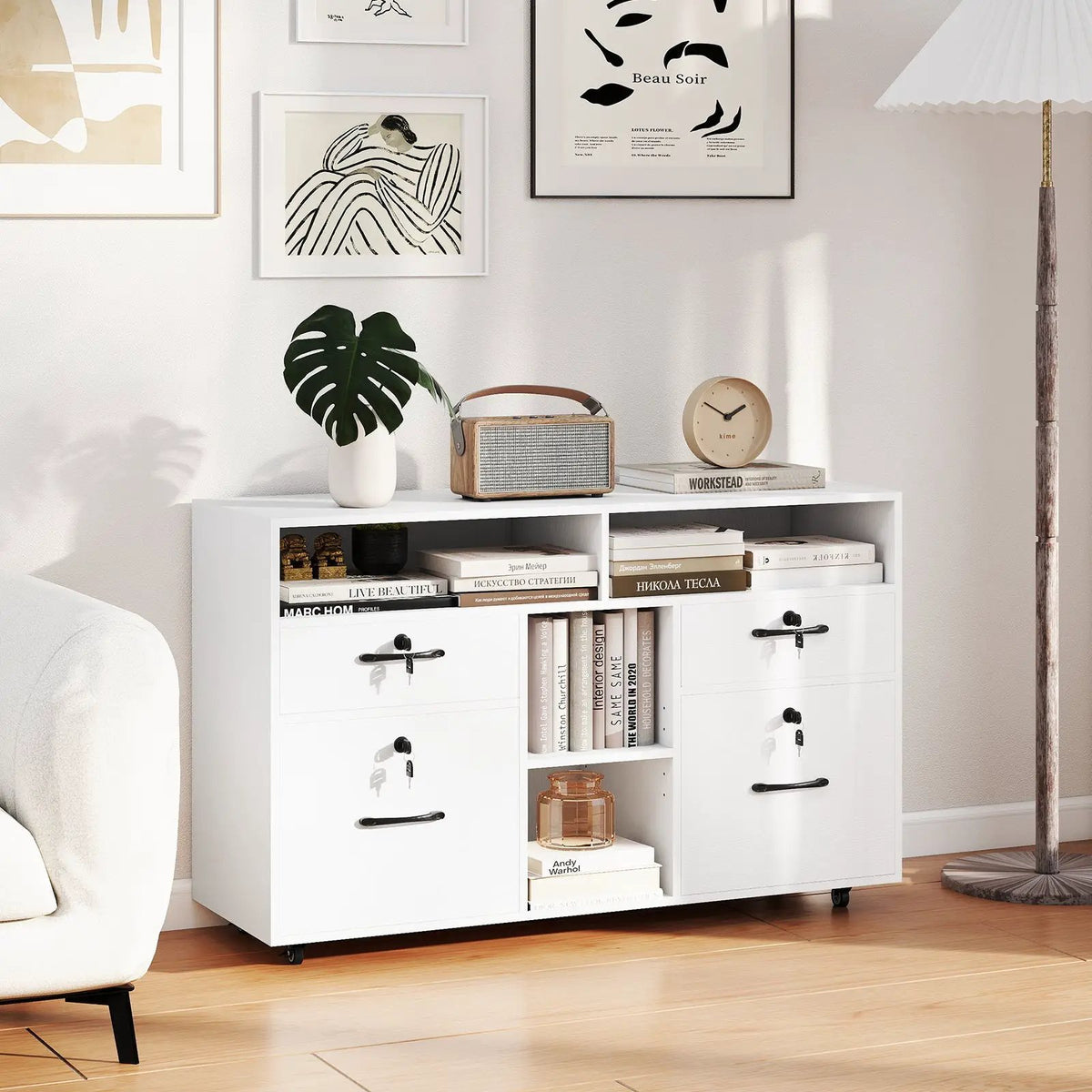 File Cabinet with Lock Mobile Lateral Filing Storage Organizer Modern Rolling Printer Stand, photo 15 of 16
