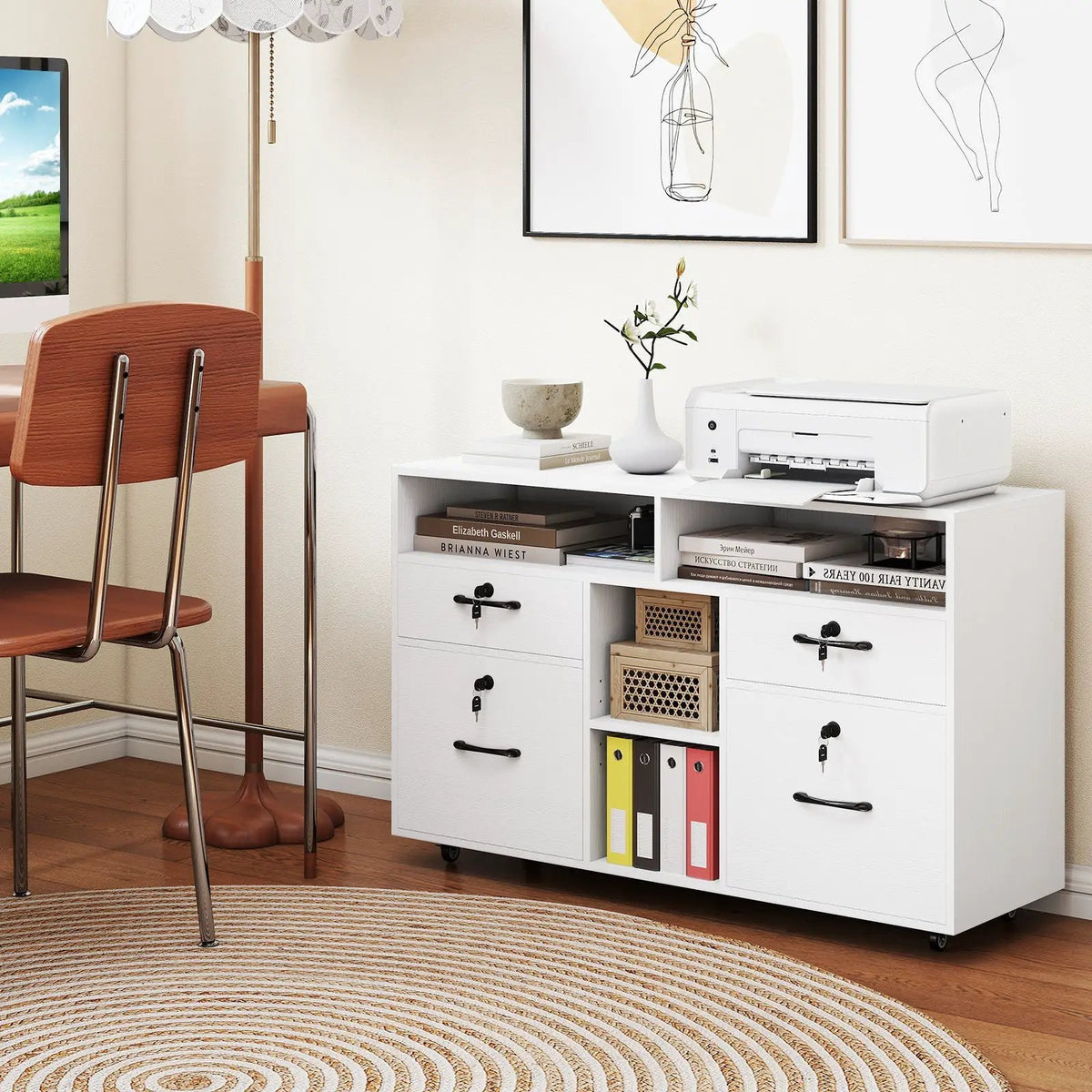 File Cabinet with Lock Mobile Lateral Filing Storage Organizer Modern Rolling Printer Stand, photo 13 of 16