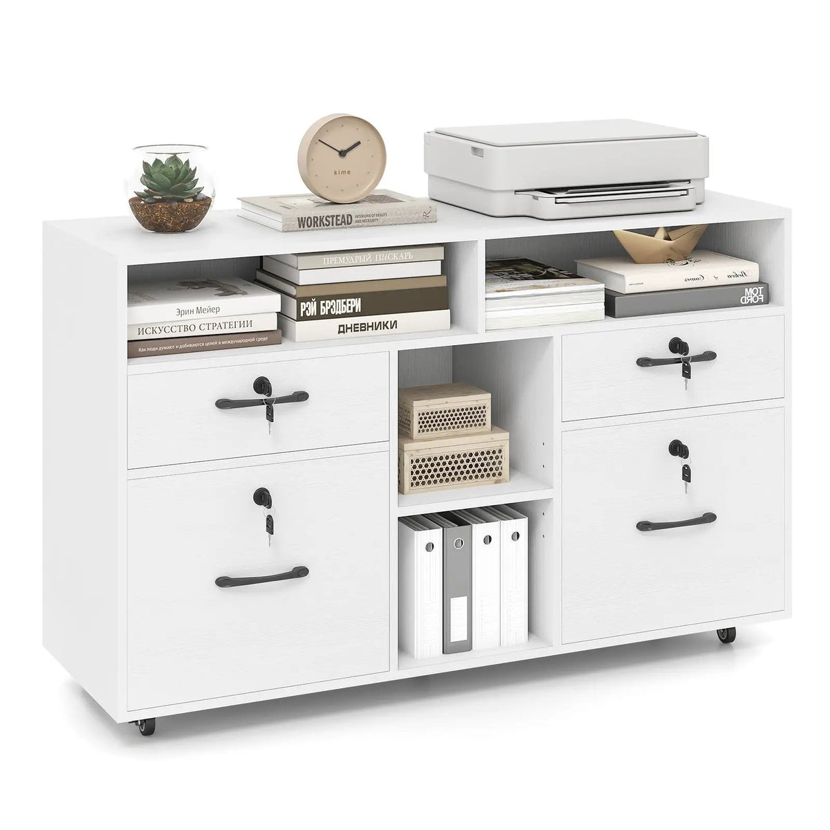 File Cabinet with Lock Mobile Lateral Filing Storage Organizer Modern Rolling Printer Stand, photo 9 of 16