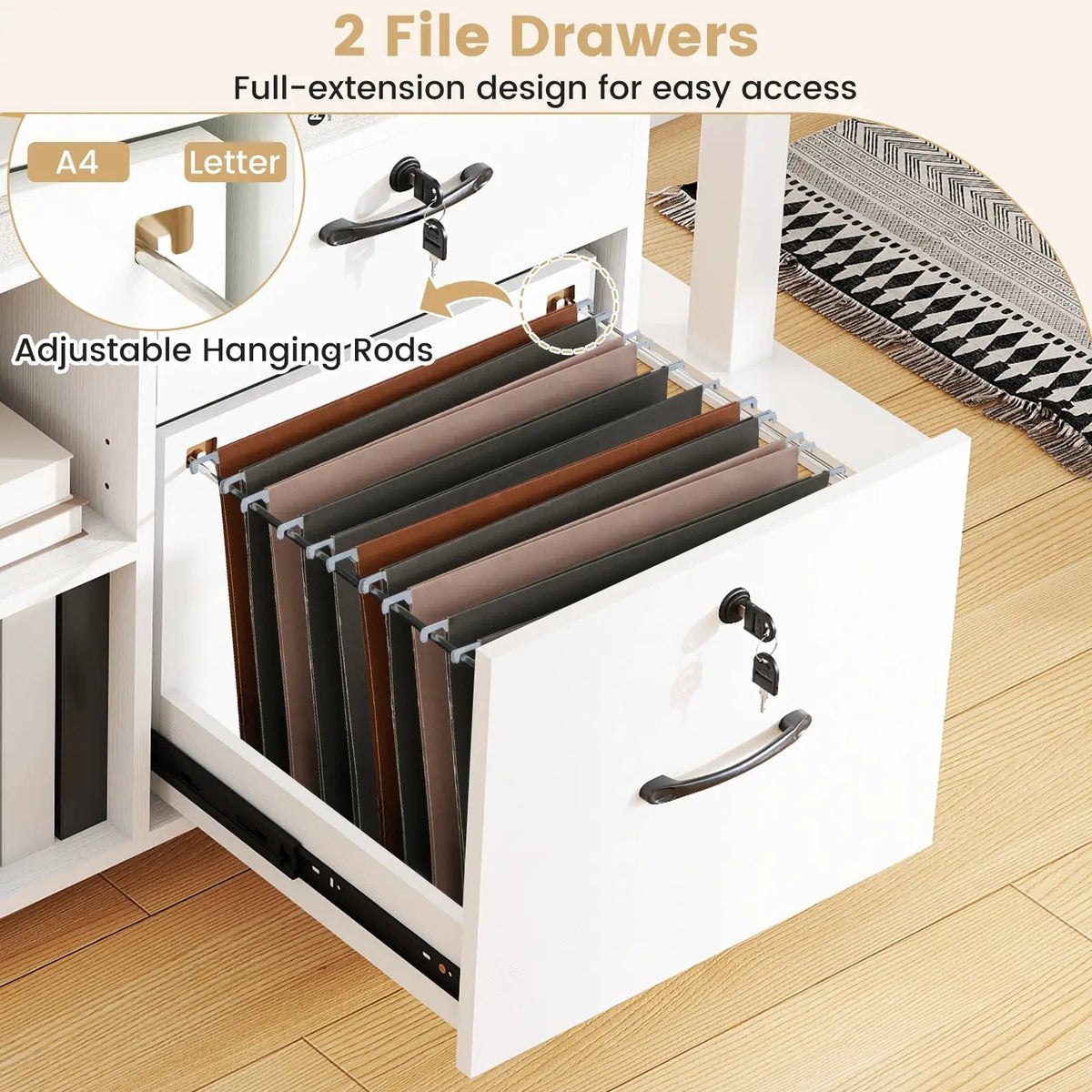 File Cabinet with Lock Mobile Lateral Filing Storage Organizer Modern Rolling Printer Stand, photo 5 of 16