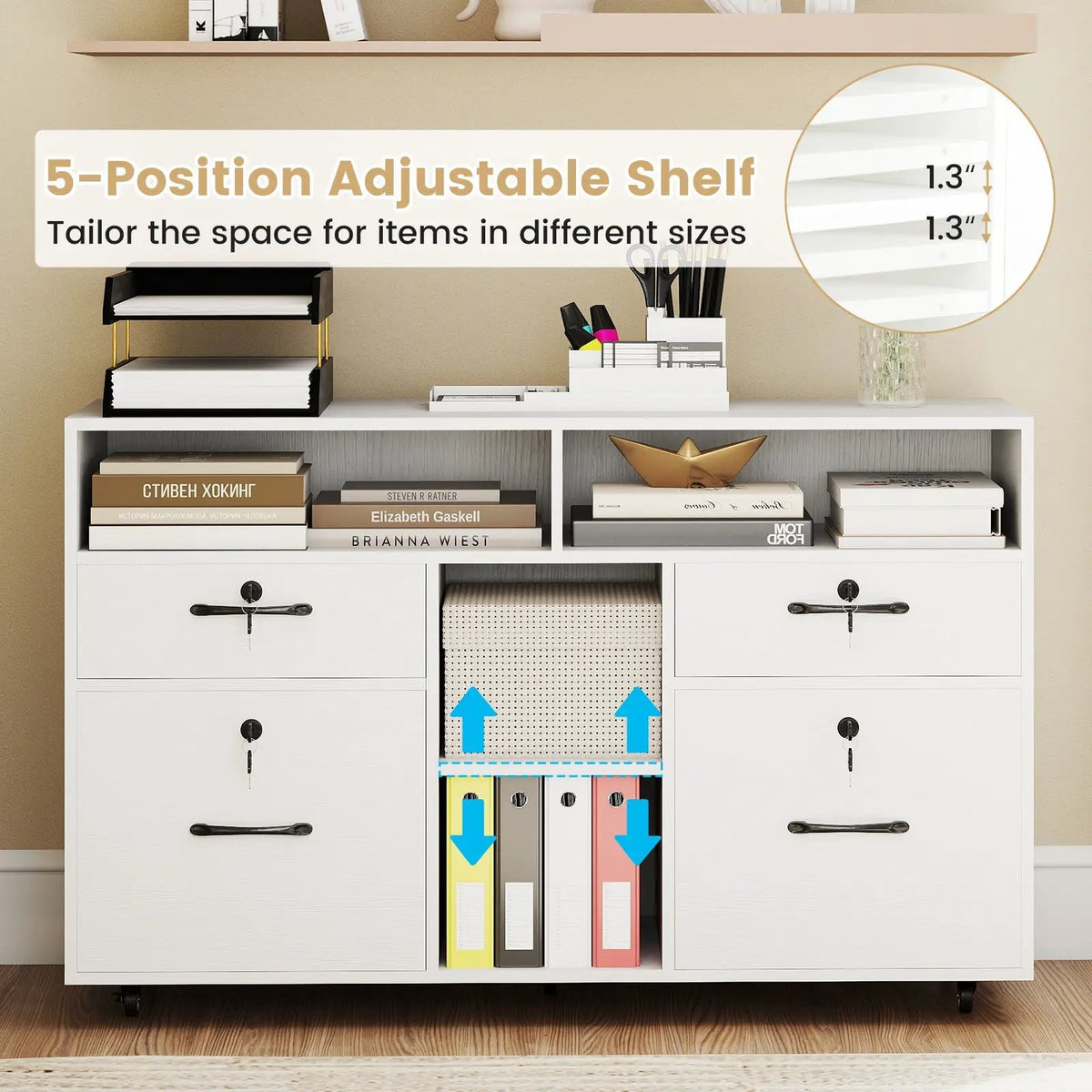File Cabinet with Lock Mobile Lateral Filing Storage Organizer Modern Rolling Printer Stand, photo 3 of 16