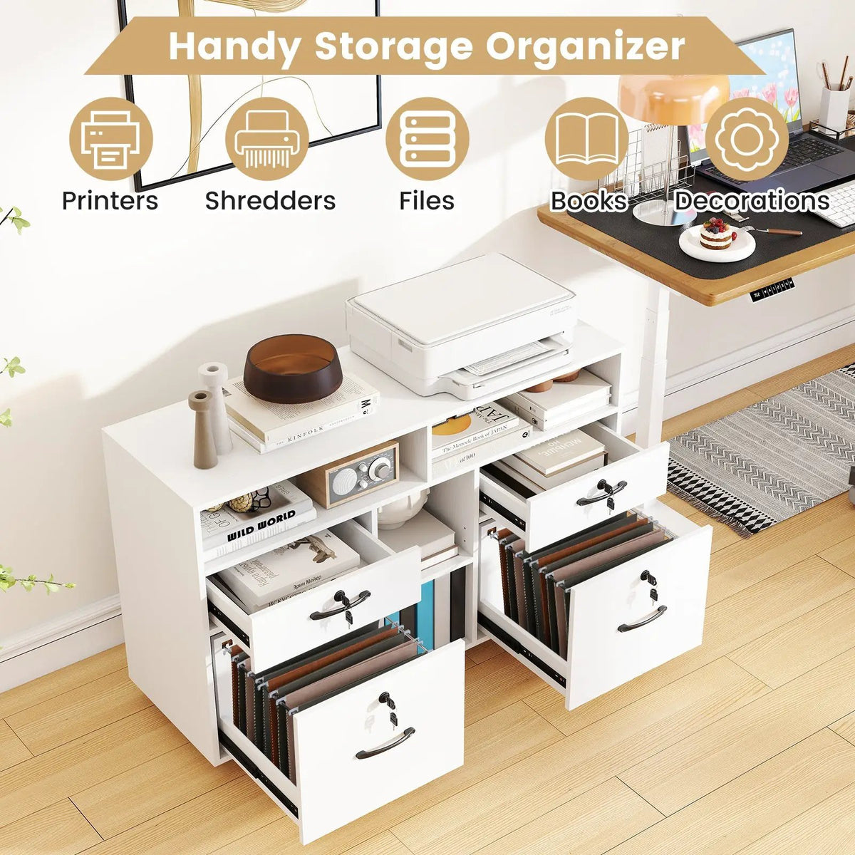 File Cabinet with Lock Mobile Lateral Filing Storage Organizer Modern Rolling Printer Stand, photo 16 of 16