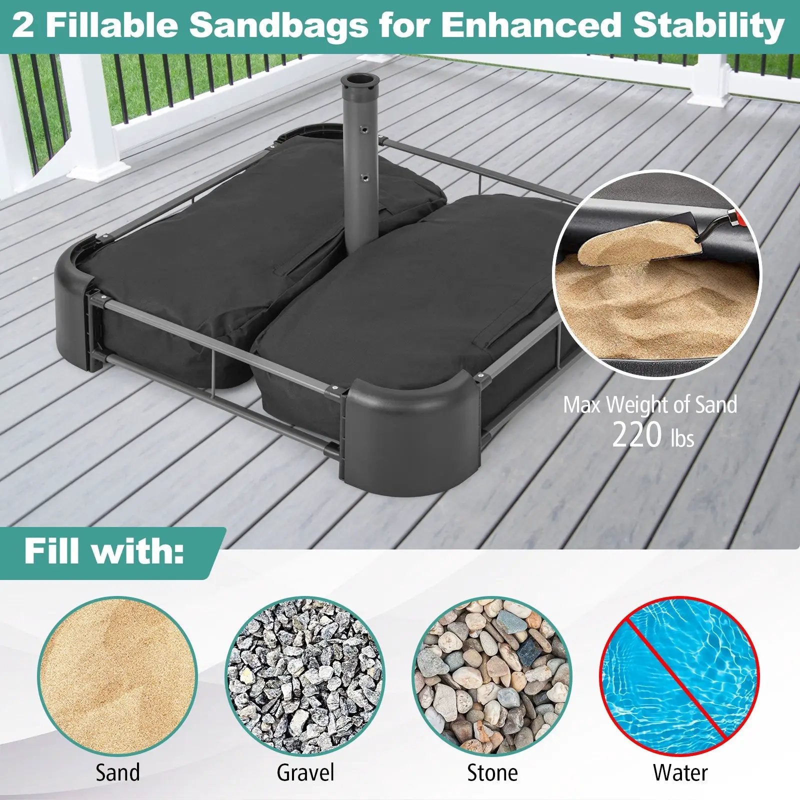 Fillable Umbrella Base with 2 Sandbags and Dust-proof Cover by DirectDeals
