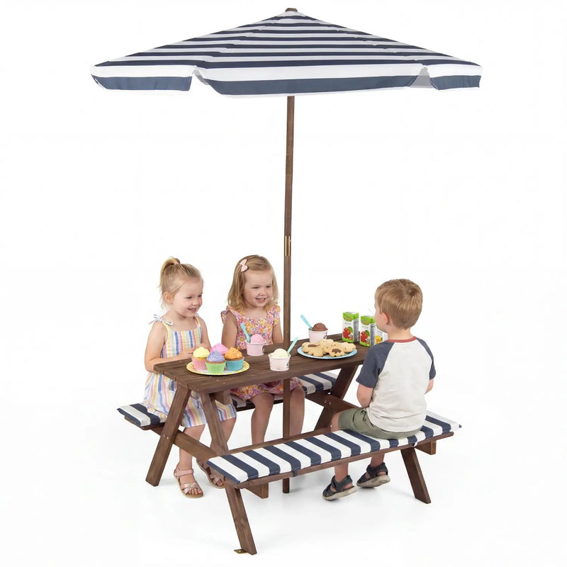 Fir Wood Kids Picnic Table with 2 Built-in Benches and Umbrella by DirectDeals