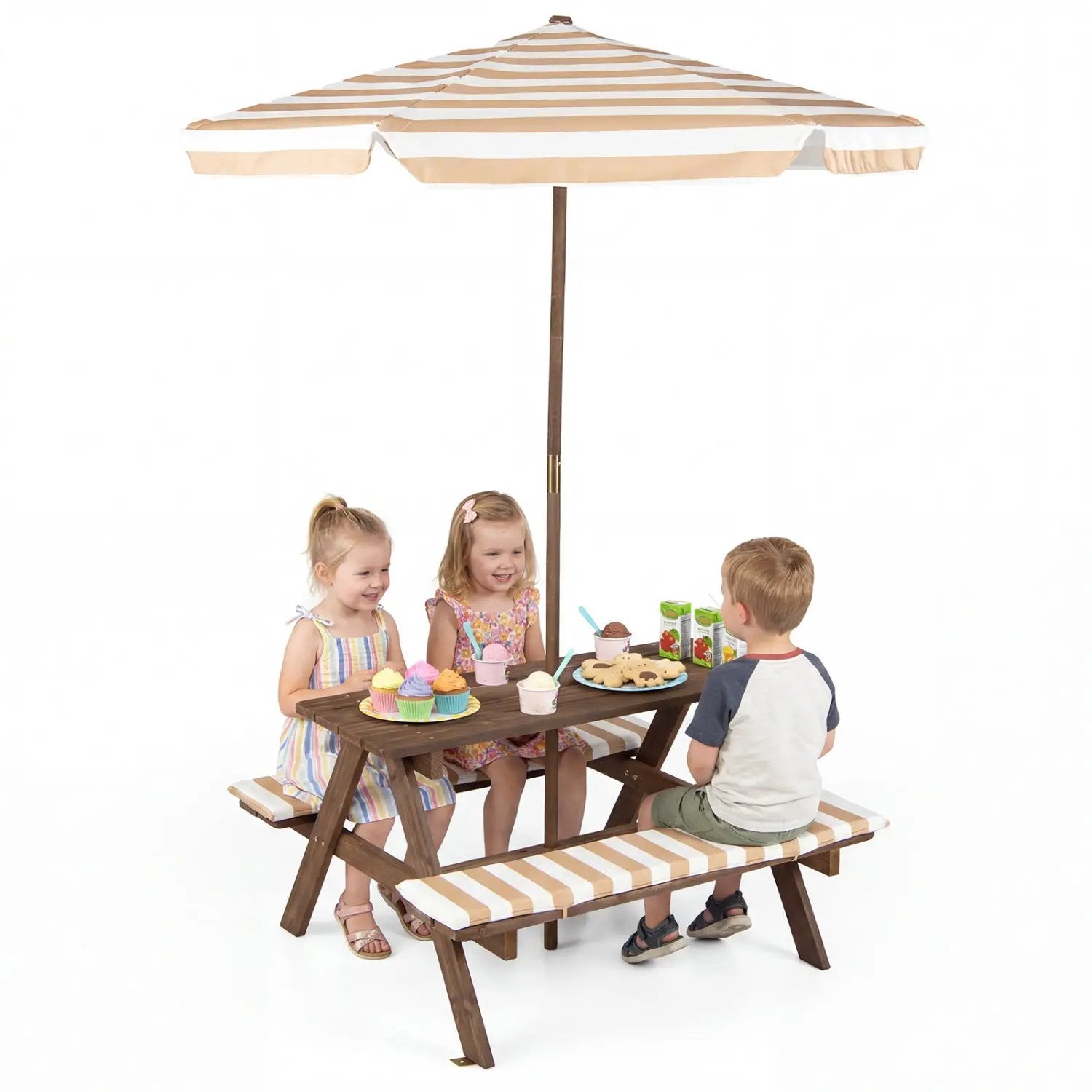 Fir Wood Kids Picnic Table with 2 Built-in Benches and Umbrella by DirectDeals