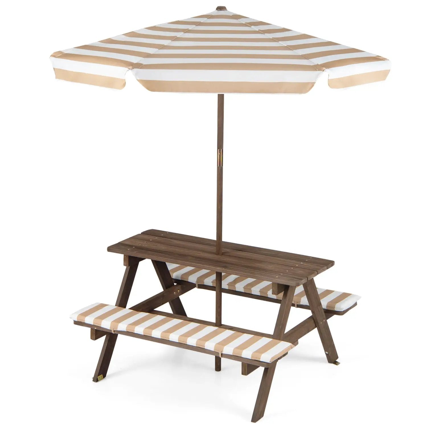 Fir Wood Kids Picnic Table with 2 Built-in Benches and Umbrella by DirectDeals