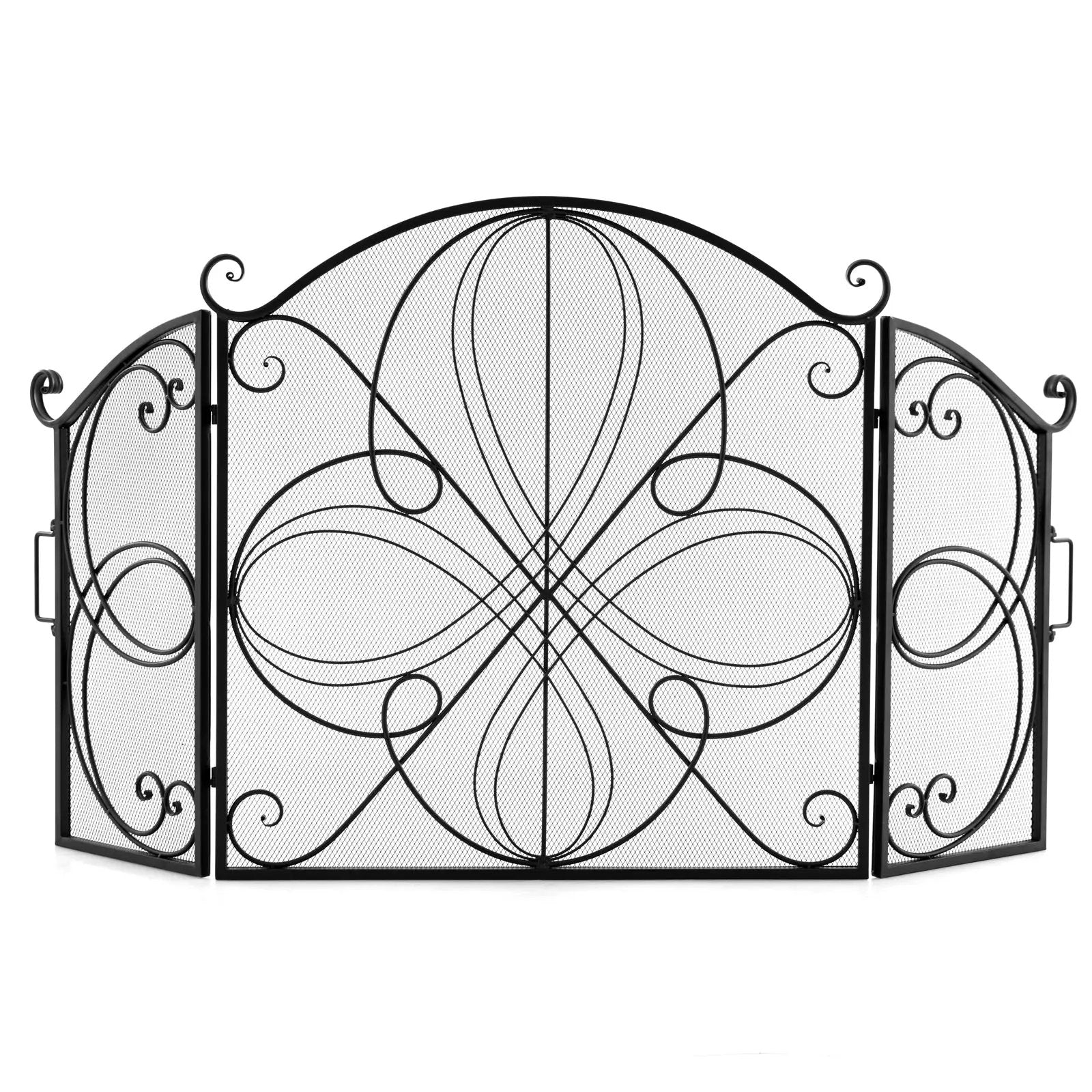 59.5 x 32.5 Inch Fireplace Screen with Floral Pattern-Black by DirectDeals