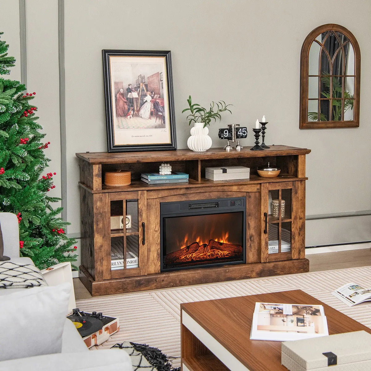 Fireplace TV Stand for TVs Up to 65 Inch with Side Cabinets and Remote Control by DirectDeals