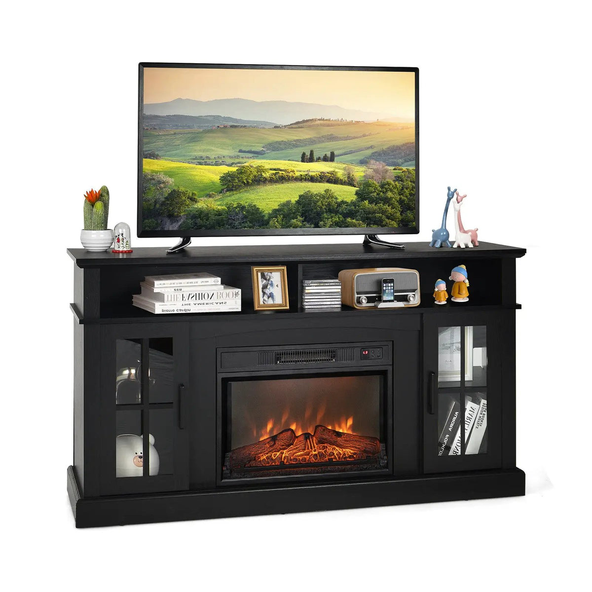 Fireplace TV Stand for TVs Up to 65 Inch with Side Cabinets and Remote Control by DirectDeals