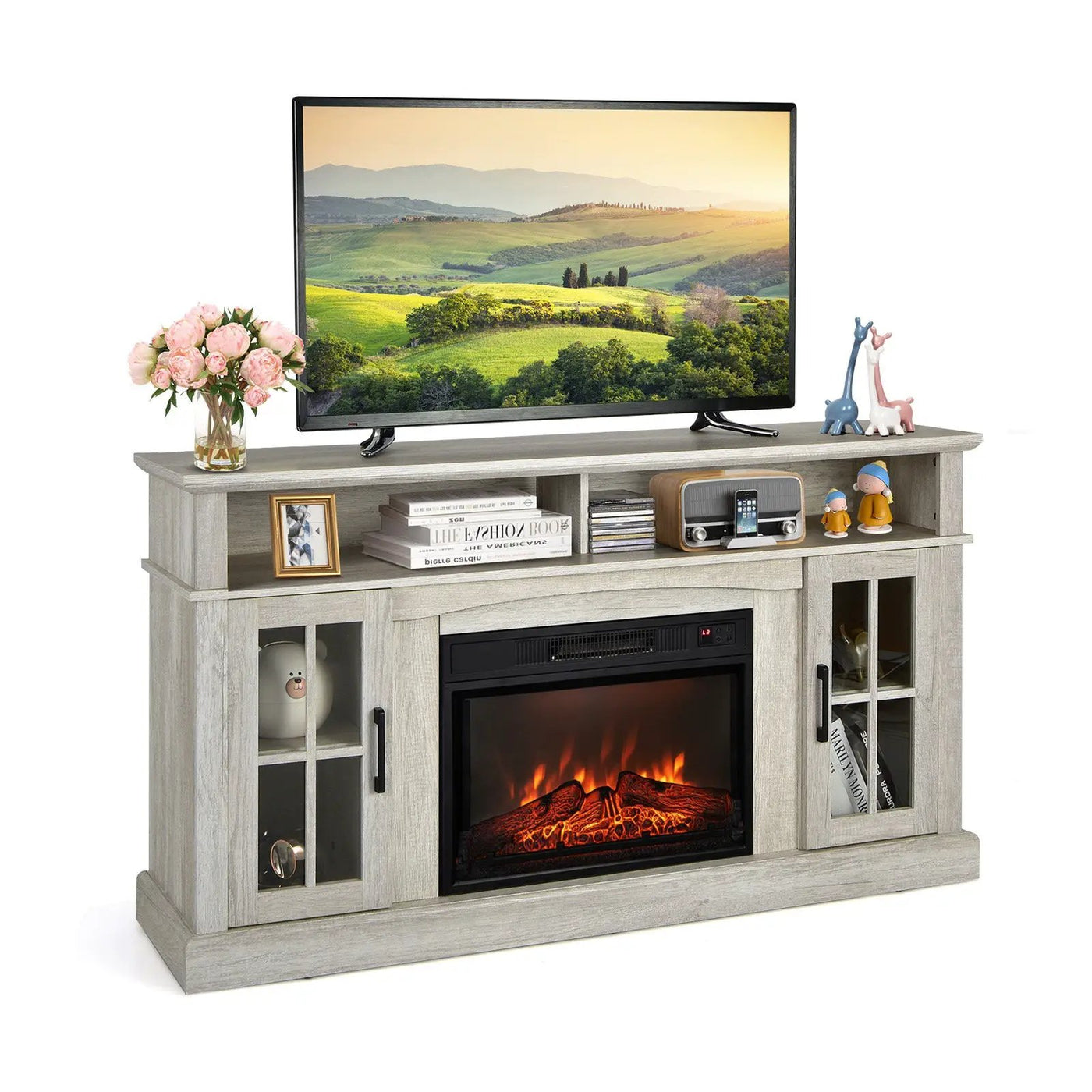 Fireplace TV Stand for TVs Up to 65 Inch with Side Cabinets and Remote Control by DirectDeals