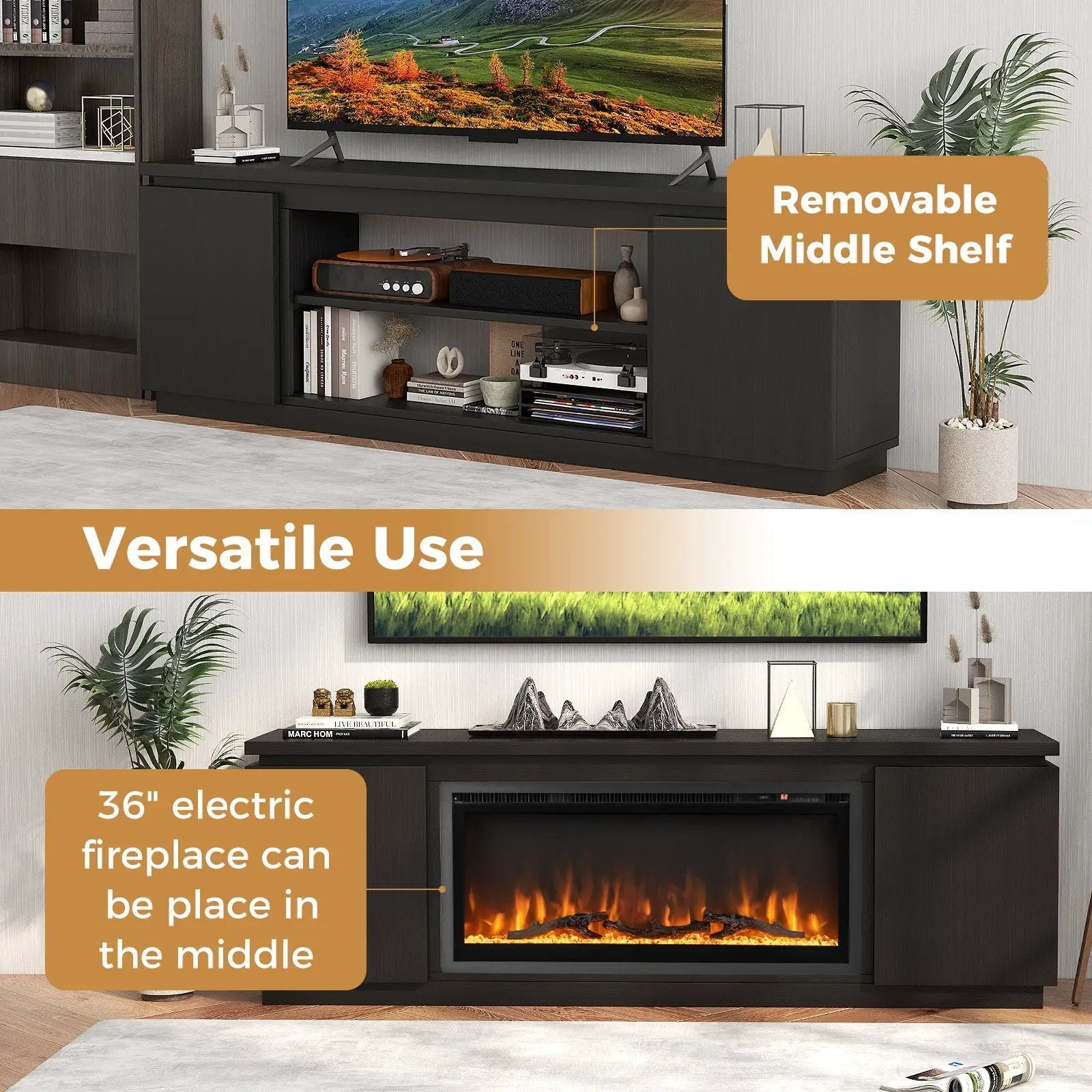 Fireplace TV Stand for TVs up to 80 Inch with 3 Adjustable Shelves by DirectDeals