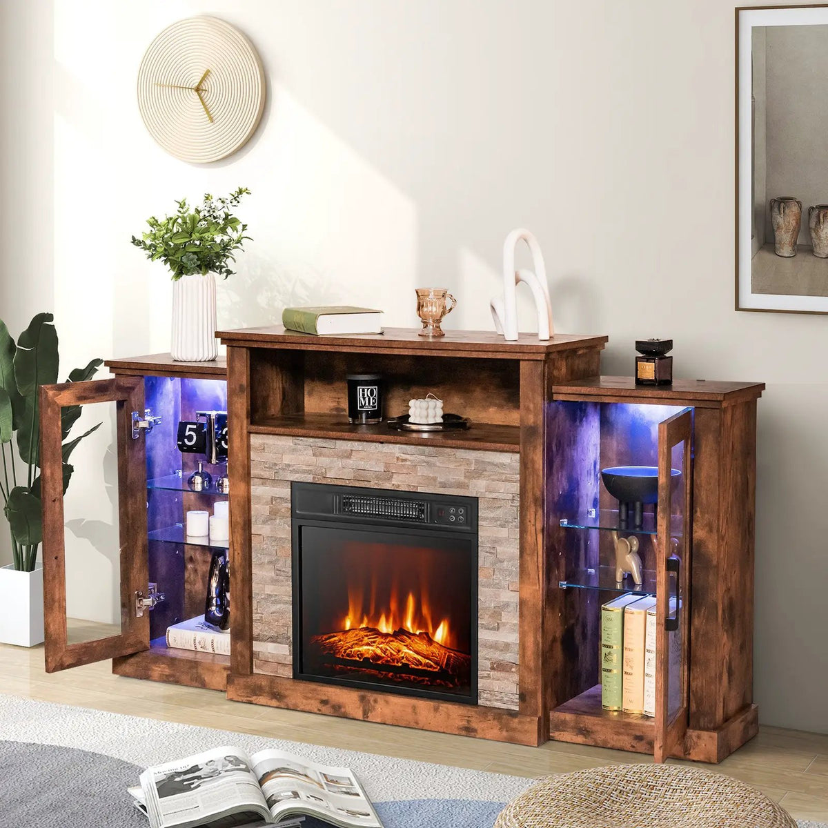 Fireplace TV Stand with 16-Color Led Lights for TVs up to 65 Inch by DirectDeals