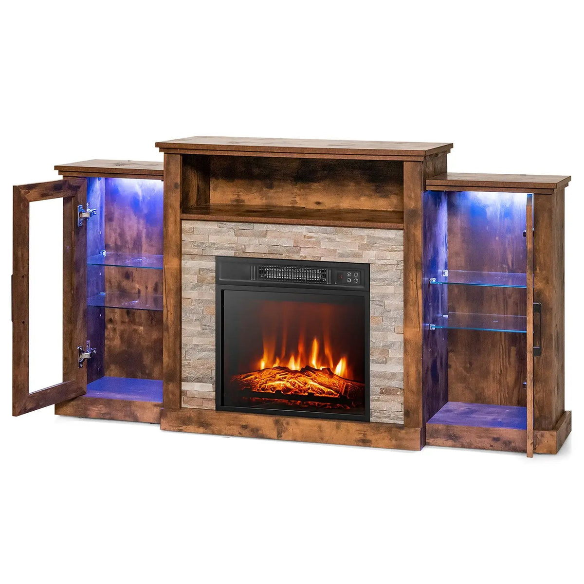 Fireplace TV Stand with 16-Color Led Lights for TVs up to 65 Inch by DirectDeals