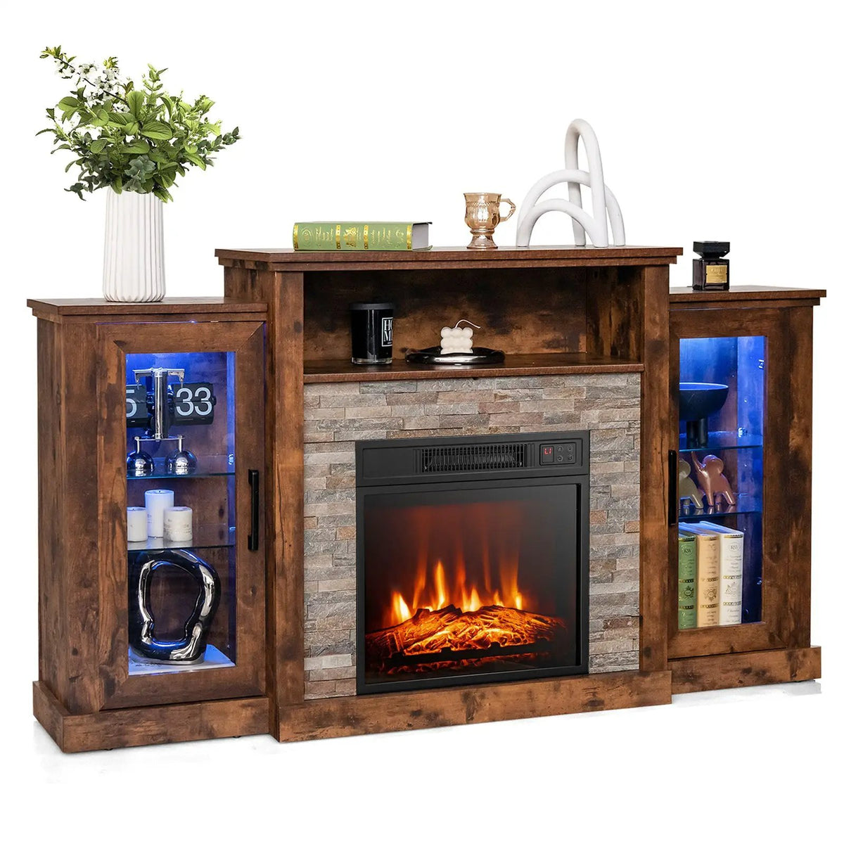 Fireplace TV Stand with 16-Color Led Lights for TVs up to 65 Inch by DirectDeals