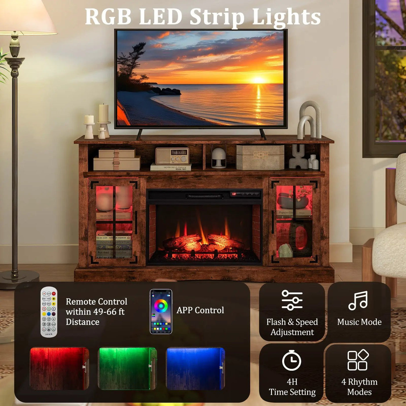 Fireplace TV Stand with Remote Controls and Thermostat for TVs Up to 50 Inch by DirectDeals