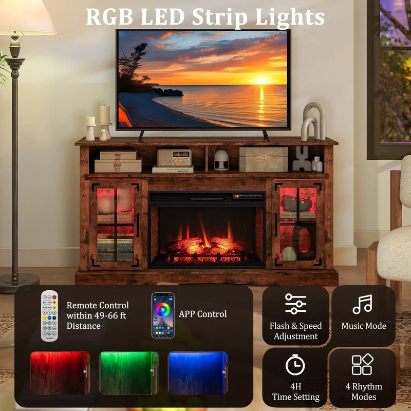 Fireplace TV Stand with Remote Controls and Thermostat for TVs Up to 50 Inch by DirectDeals