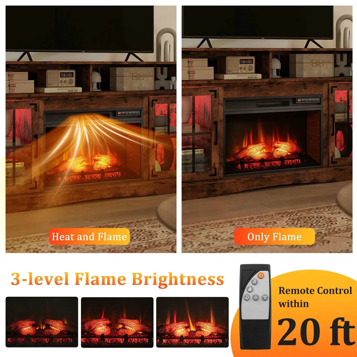Fireplace TV Stand with Remote Controls and Thermostat for TVs Up to 50 Inch by DirectDeals