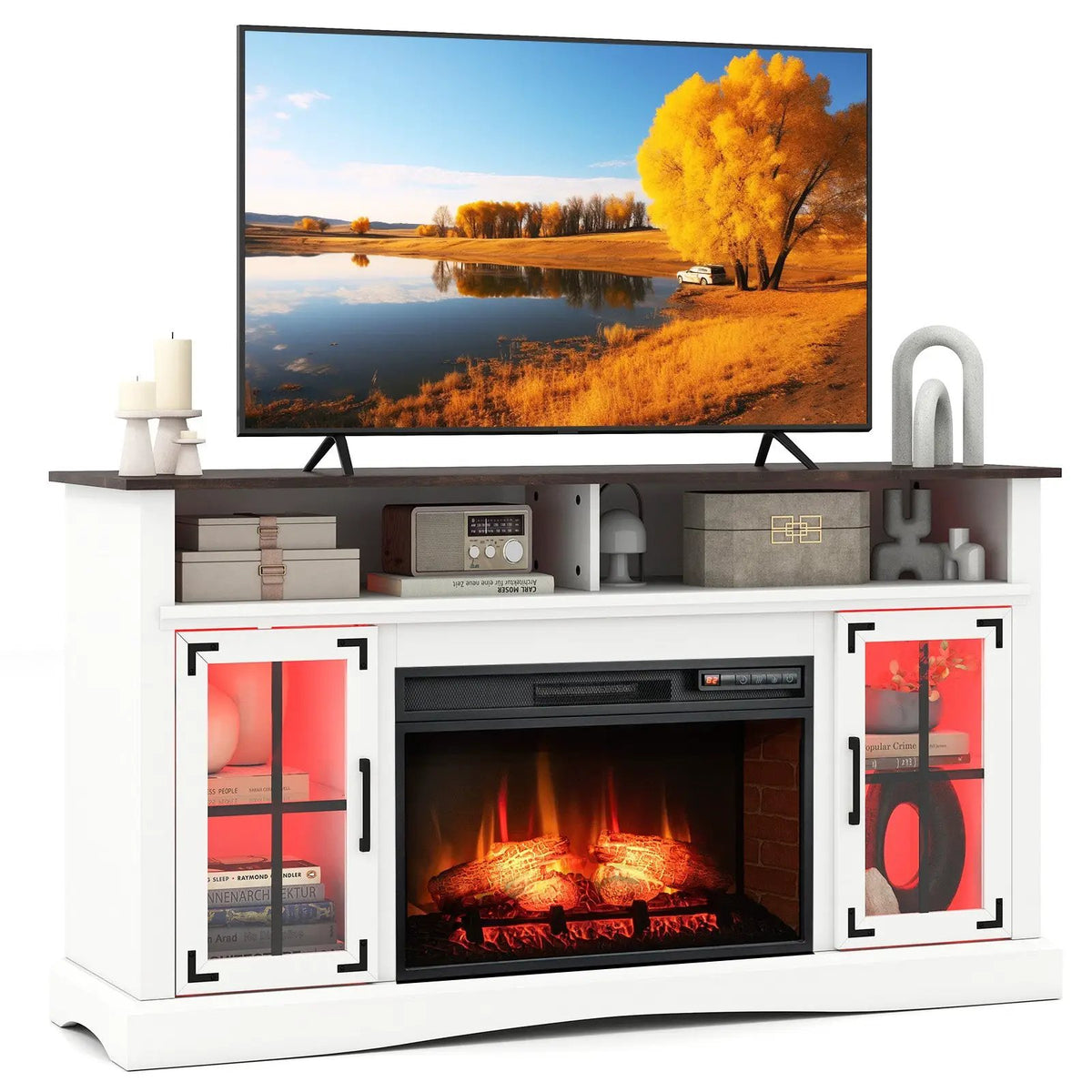 Fireplace TV Stand with Remote Controls and Thermostat for TVs Up to 50 Inch by DirectDeals