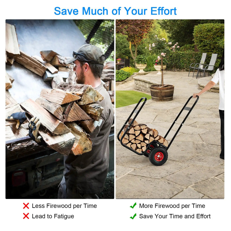 Firewood Log Cart Carrier with Wear-Resistant and Shockproof Rubber Wheels by DirectDeals