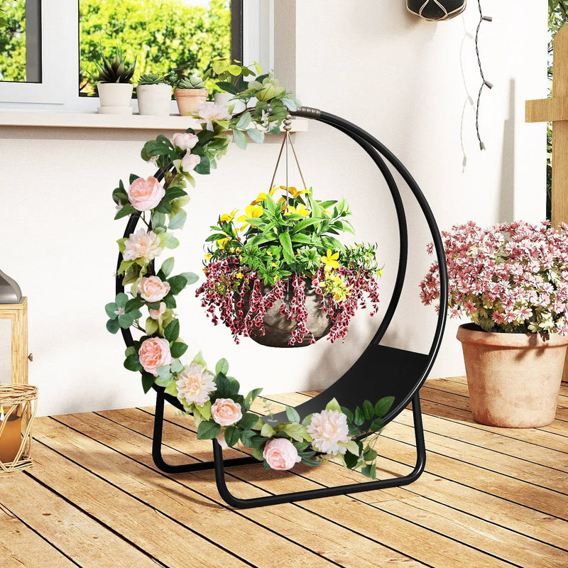 Firewood Log Hoop 20 Inch Round Heavy-duty Metal Curved Log Rack with Stand by DirectDeals