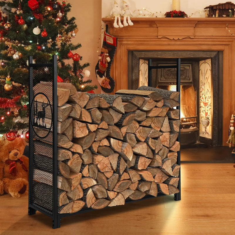 4 Feet Firewood Rack Stand with Mesh Sides by DirectDeals