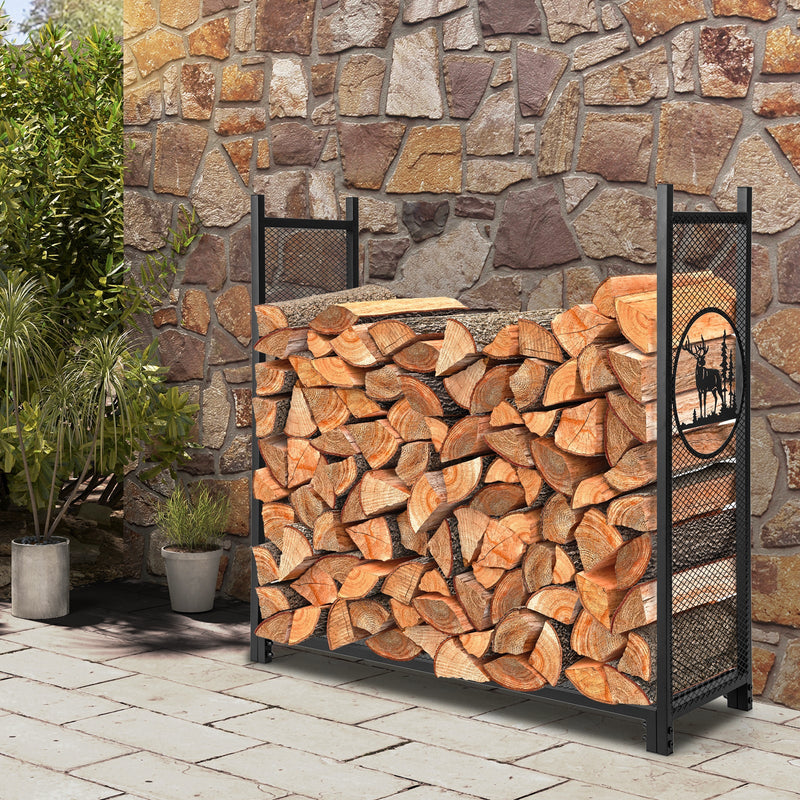 4 Feet Firewood Rack Stand with Mesh Sides by DirectDeals