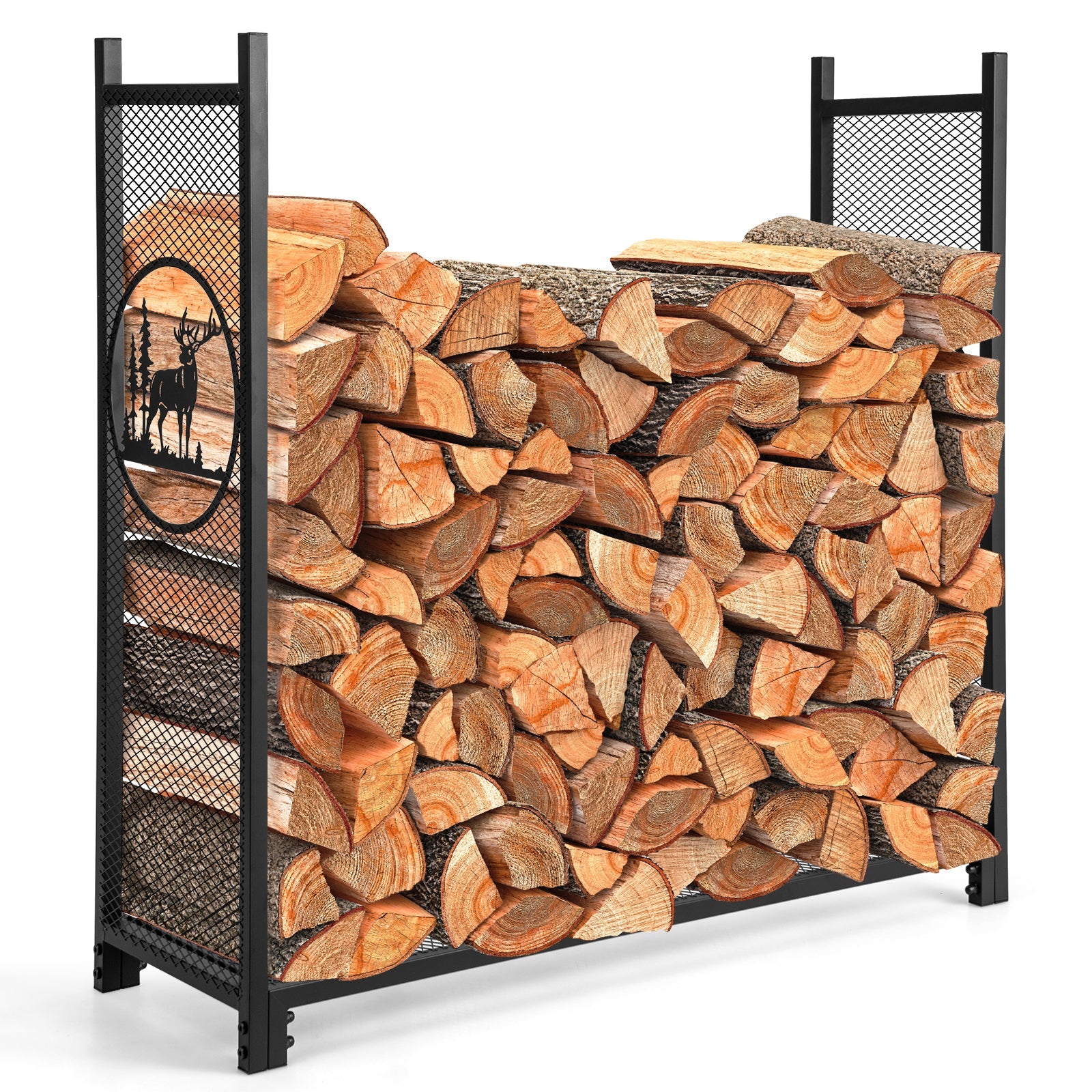 4 Feet Firewood Rack Stand with Mesh Sides by DirectDeals