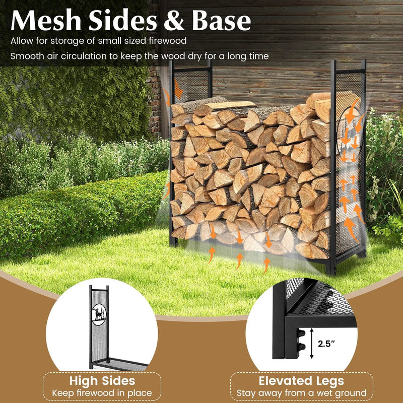4 Feet Firewood Rack Stand with Mesh Sides by DirectDeals