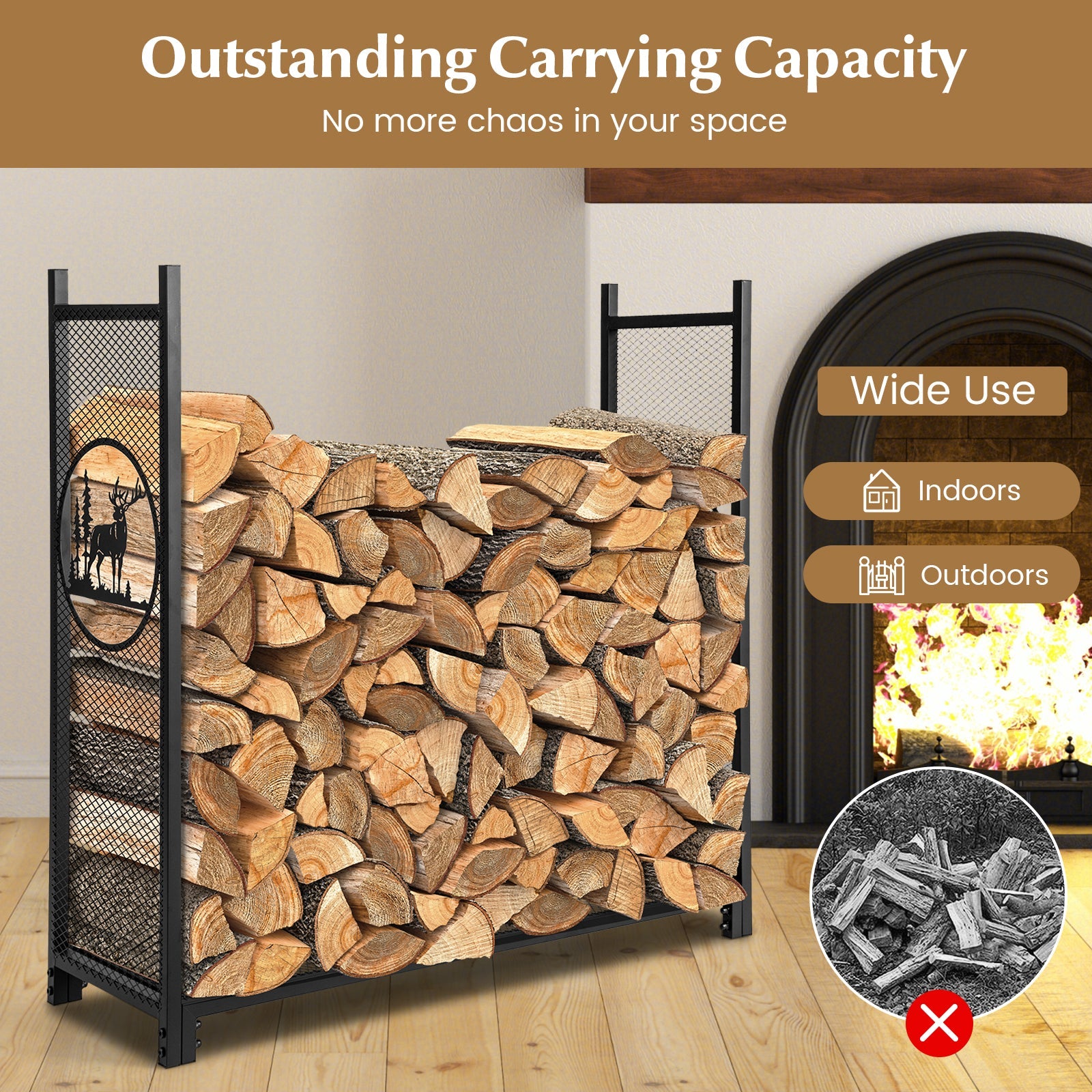 4 Feet Firewood Rack Stand with Mesh Sides by DirectDeals