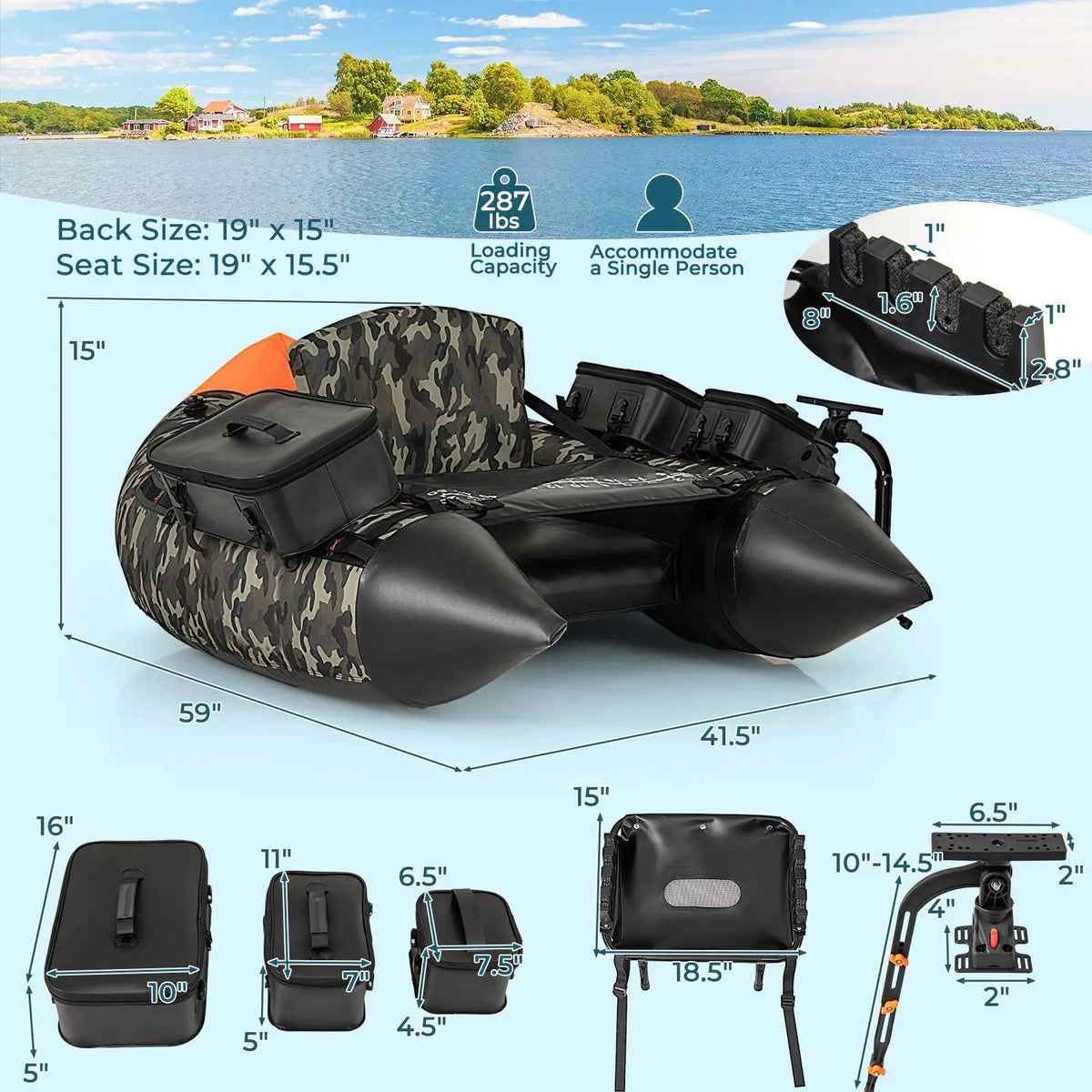 Portable Fishing Boat with 3 Detachable Storage Boxes, photo 4 of 9