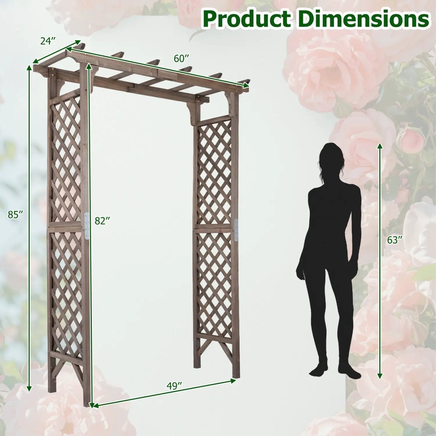 Garden Arch with Gate 85" Tall Wood for Climbing Plants by DirectDeals