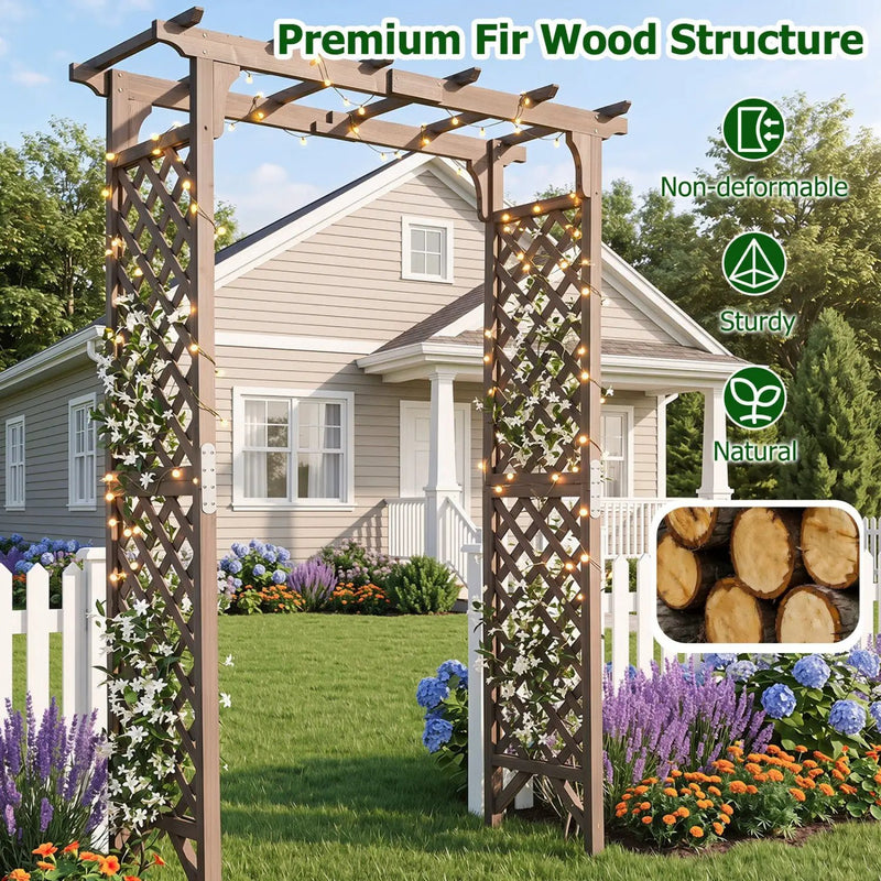 Garden Arch with Gate 85" Tall Wood for Climbing Plants by DirectDeals