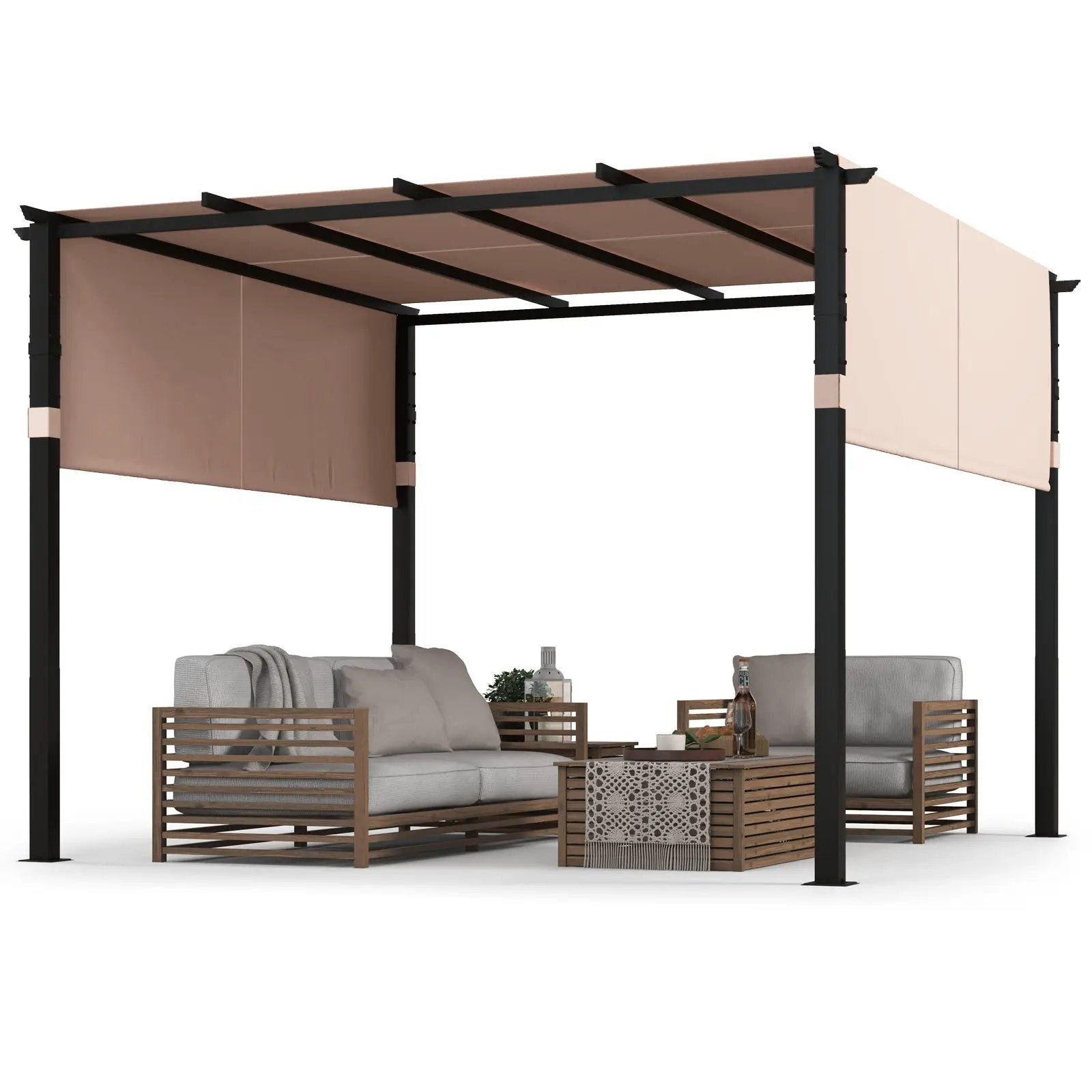 10 x 10 ft Flat Top Pergola with Retractable Canopy for Garden Pool Porch and Backyard by DirectDeals